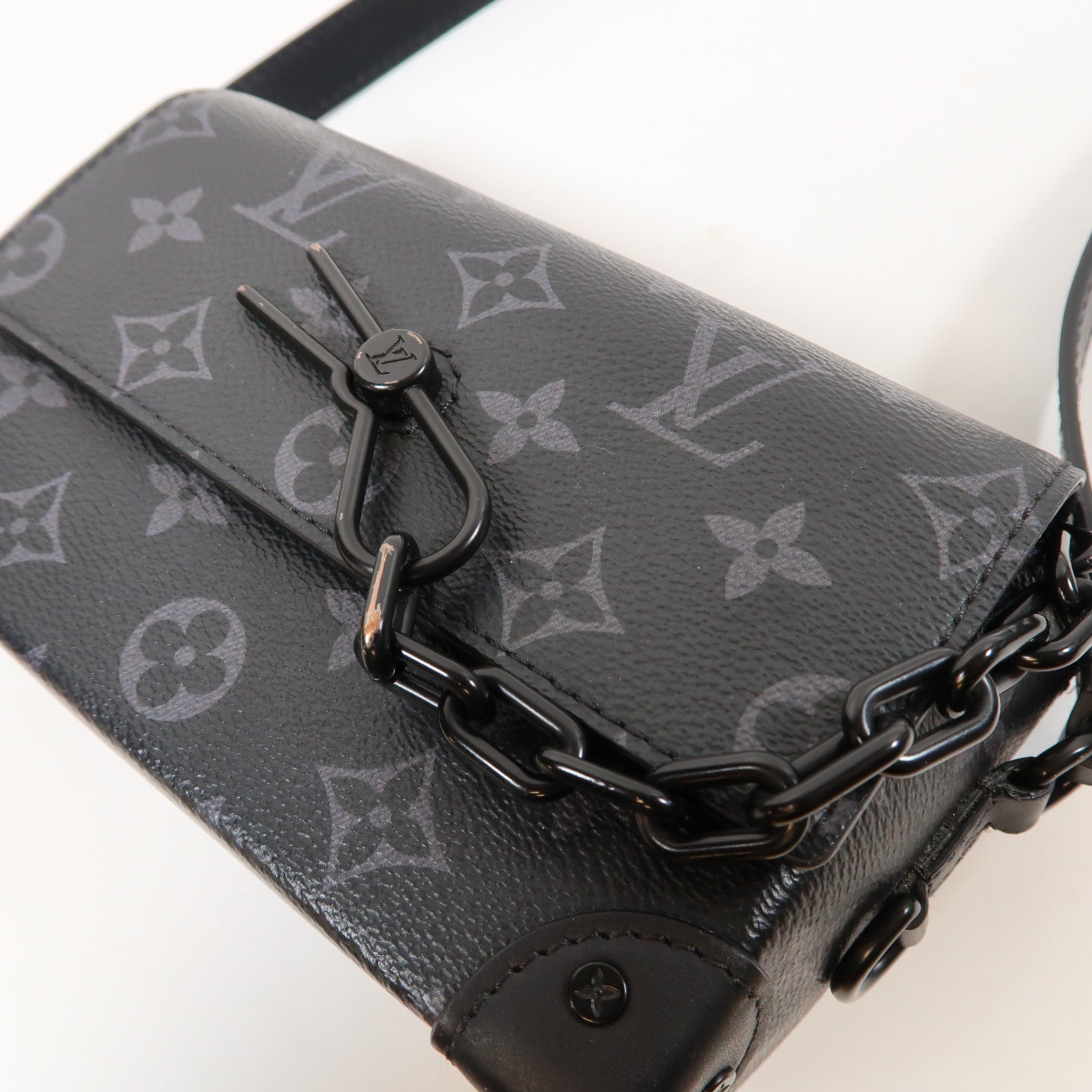 LOUIS VUITTON Monogram Eclipse Steamer肩背袋黑色/灰色