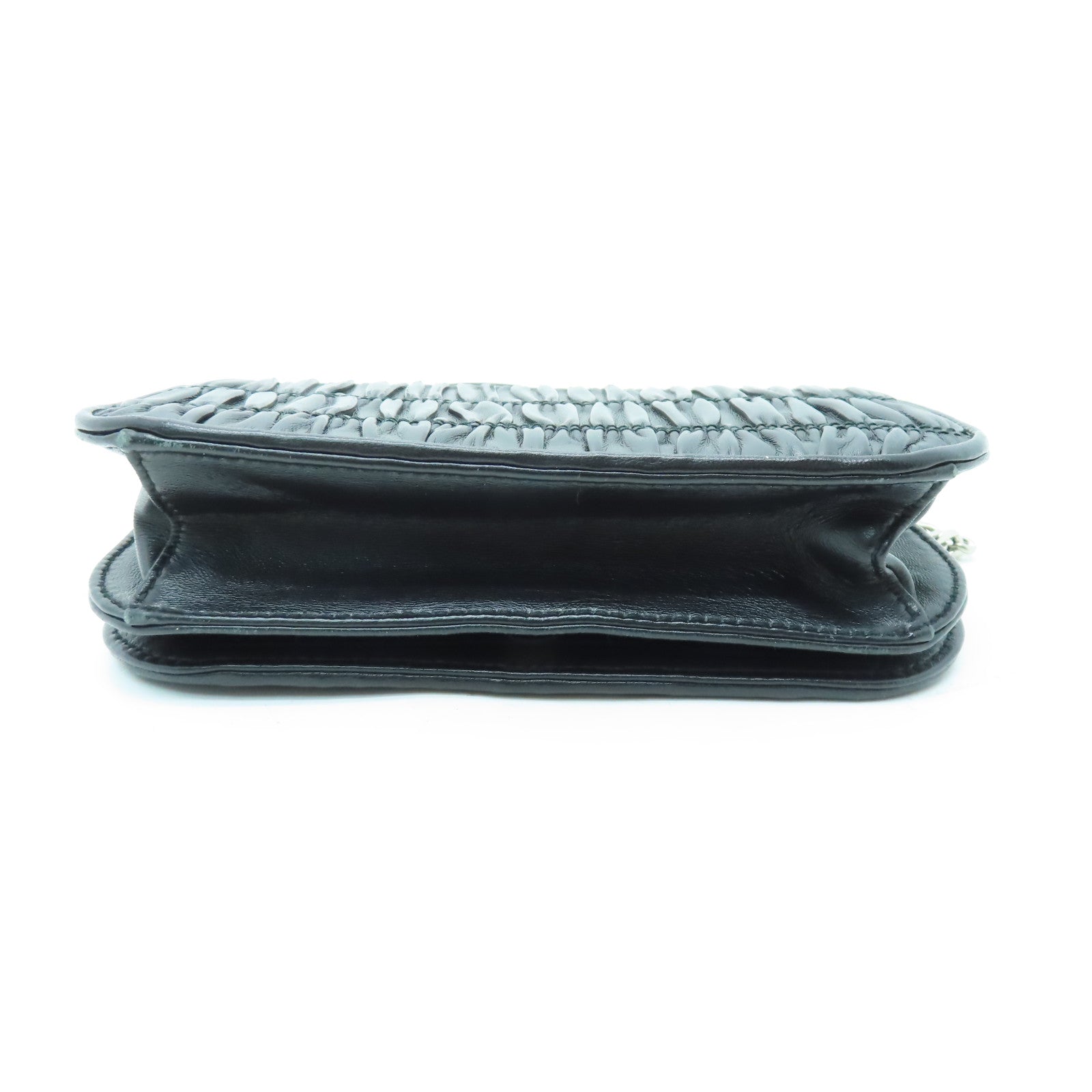 PRADA Nappa Gaufre皮革Shoulder Bag銀扣鏈帶肩背袋黑色