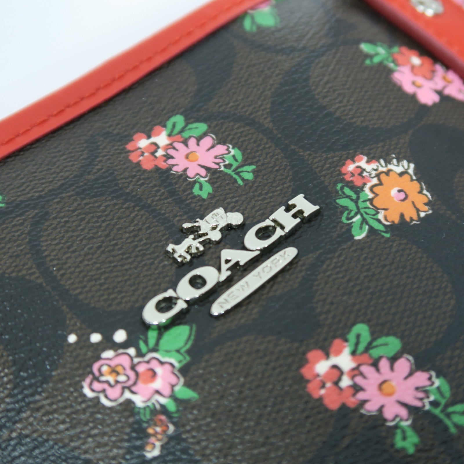COACH 塗層帆布Tote Bag銀扣肩背袋啡色/紅色