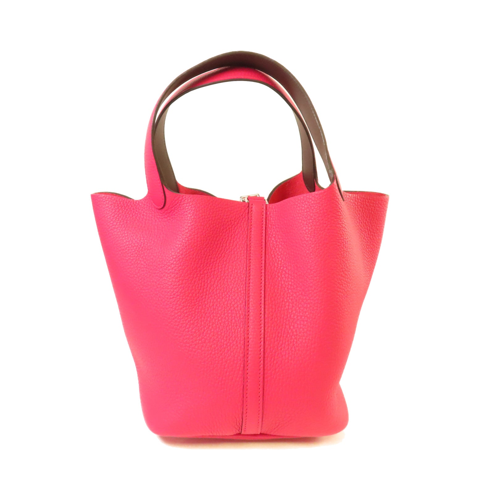 HERMES Clemence皮革Picotin MM Tote Bag銀扣手挽袋Framboise覆盆子粉紅色