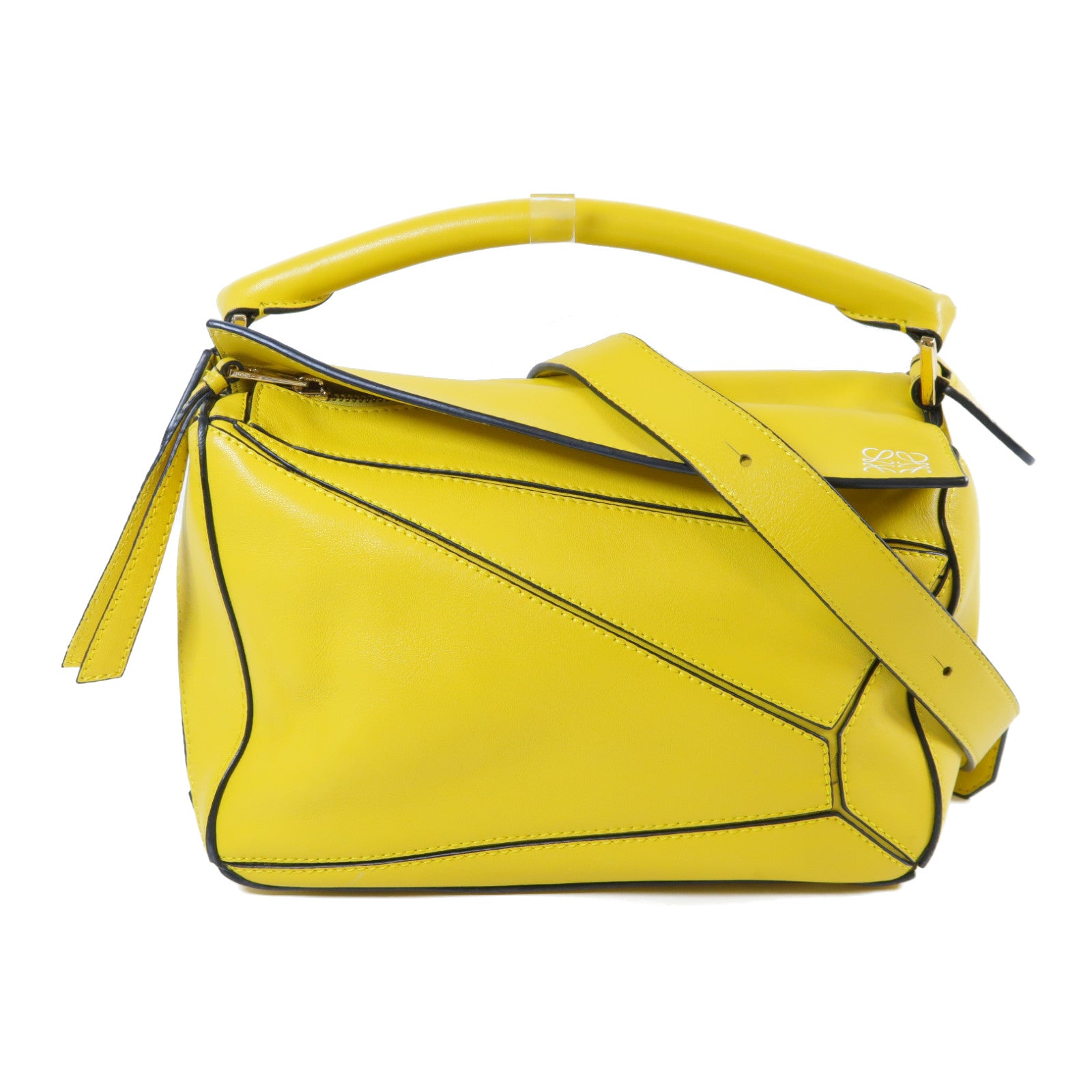 LOEWE 牛皮皮革Puzzle金扣手挽肩背兩用袋黃色