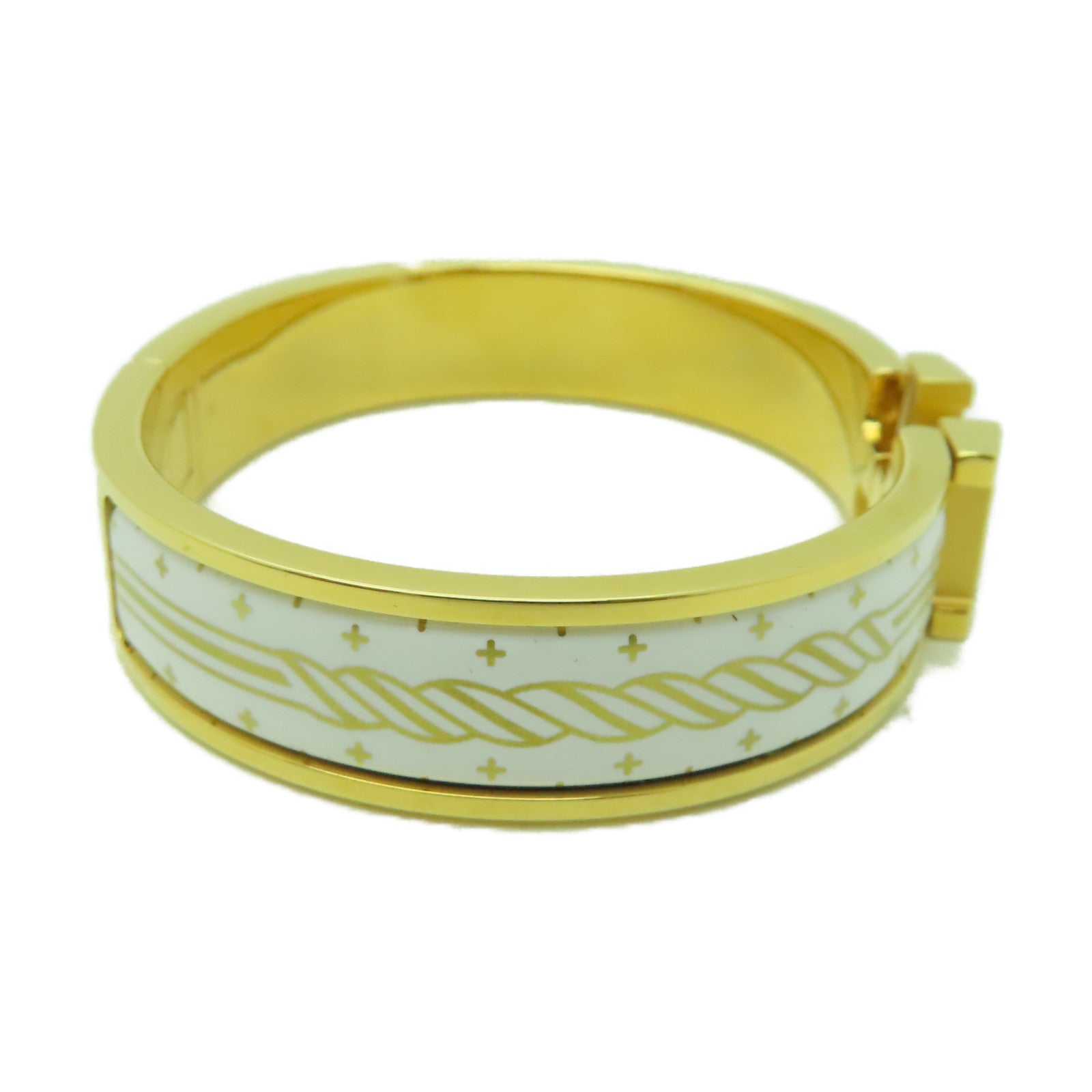 HERMES 金屬Clic H Quadriceau金扣手鐲白色/金色