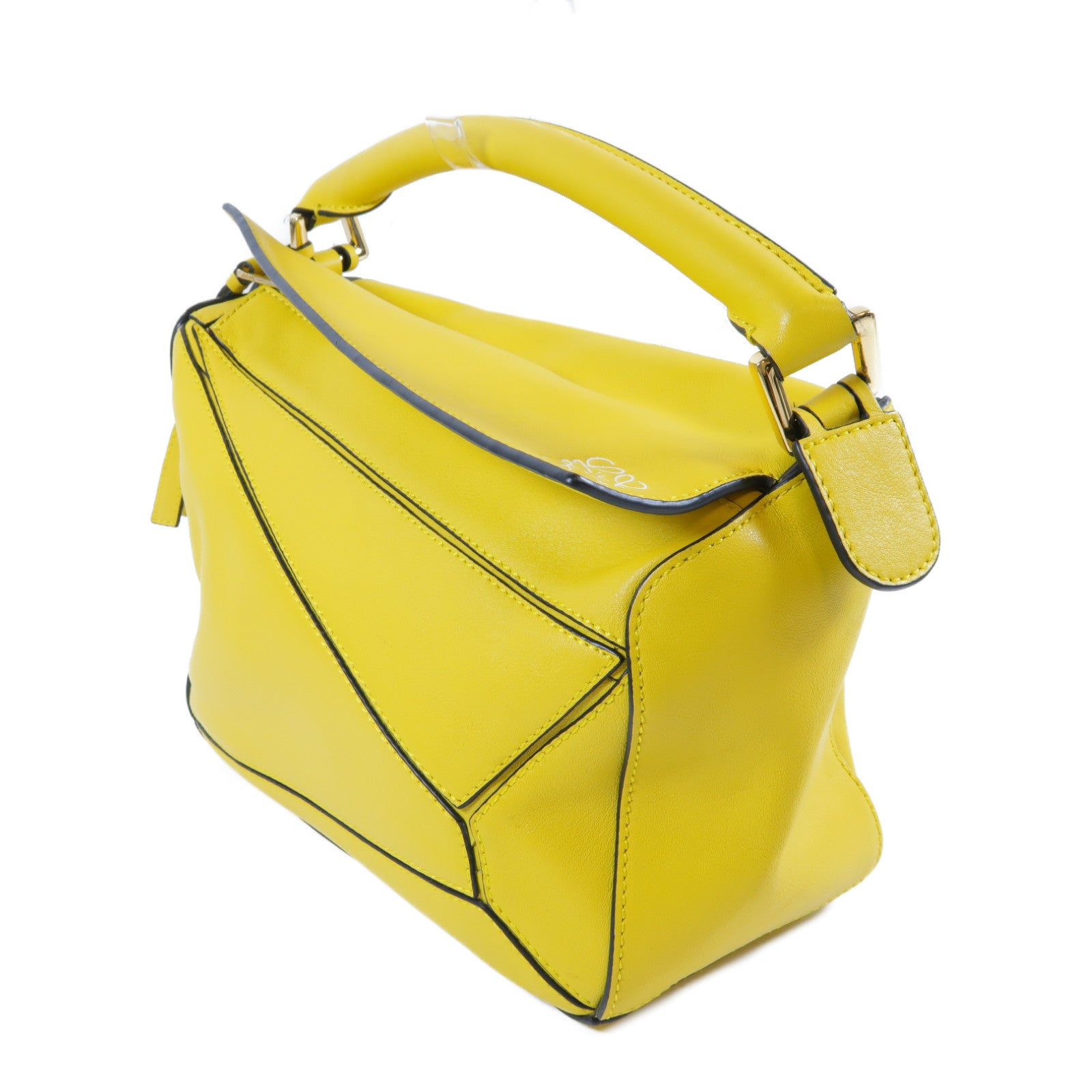 LOEWE 牛皮皮革Puzzle金扣手挽肩背兩用袋黃色
