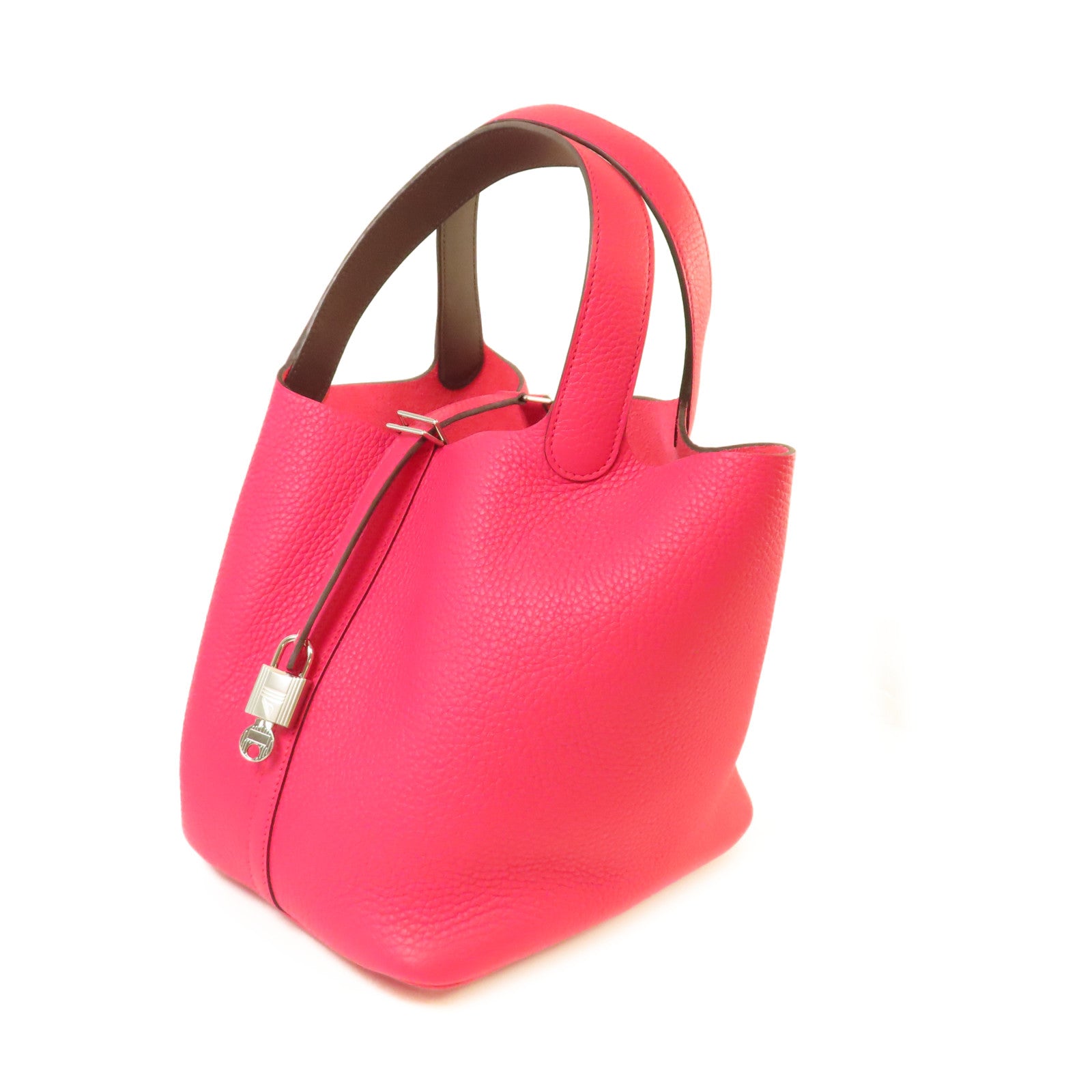 HERMES Clemence皮革Picotin MM Tote Bag銀扣手挽袋Framboise覆盆子粉紅色