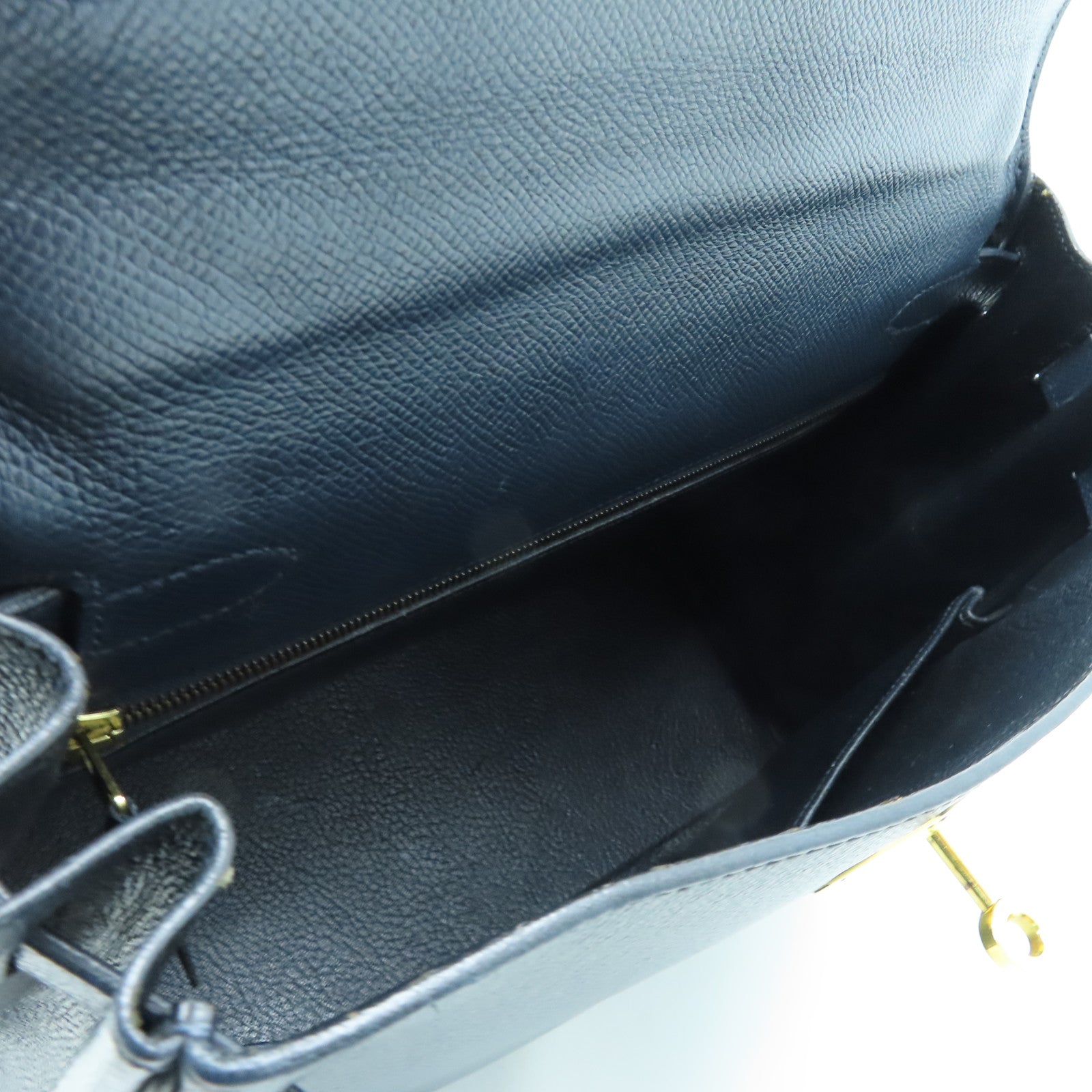 HERMES Epsom皮革Kelly 28金扣手挽袋藍色