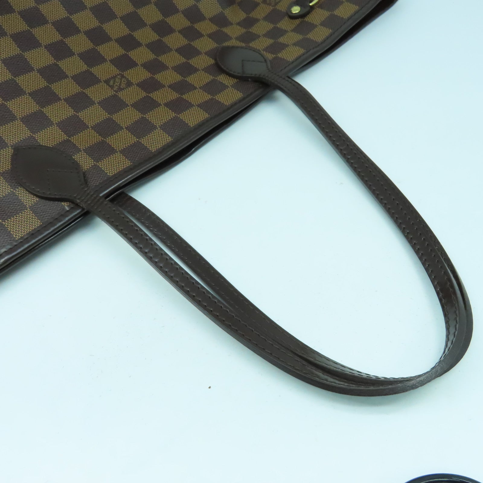 LOUIS VUITTON Damier Ebene Neverfull MM金扣手挽袋啡色