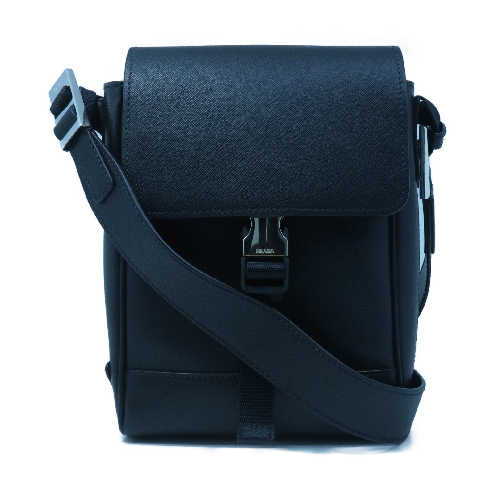 PRADA 牛皮皮革Shoulder Bag銀扣肩背袋黑色