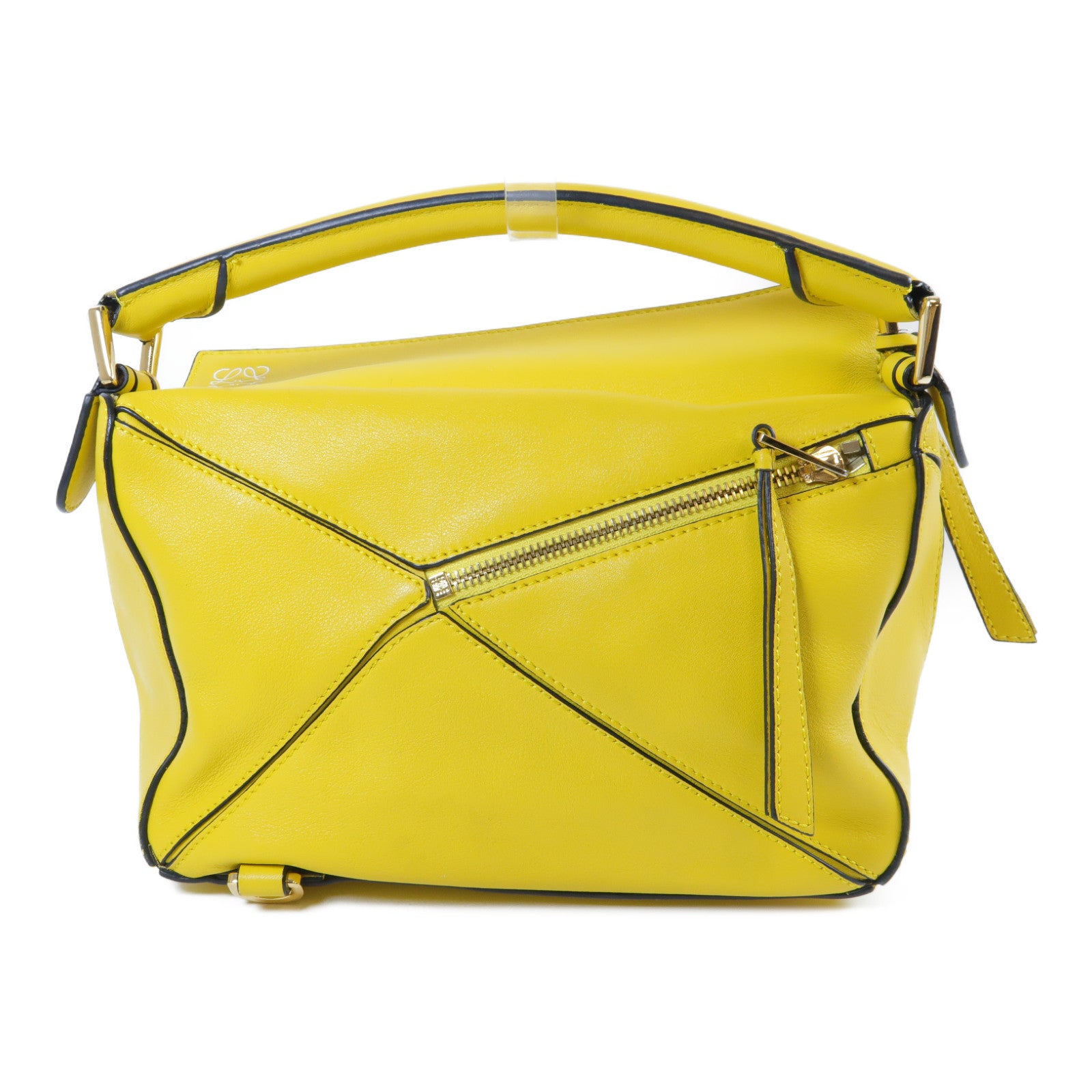 LOEWE 牛皮皮革Puzzle金扣手挽肩背兩用袋黃色
