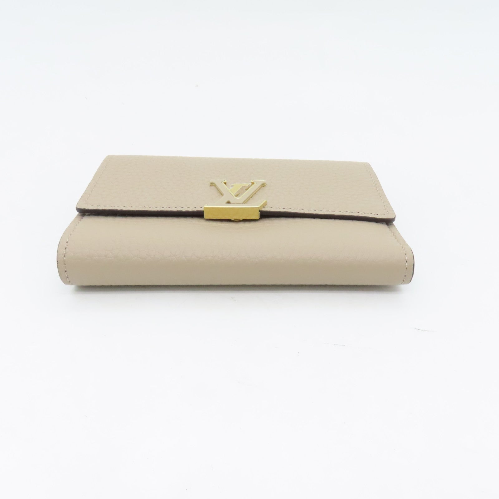 LOUIS VUITTON 牛皮皮革Capucines Wallet金扣錢包杏色