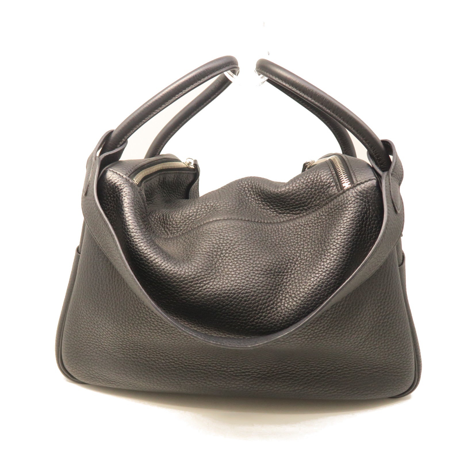 HERMES Taurillon Clemence Leather Lindy 34 Silver Buckle Handle Shoulder Backpack Black