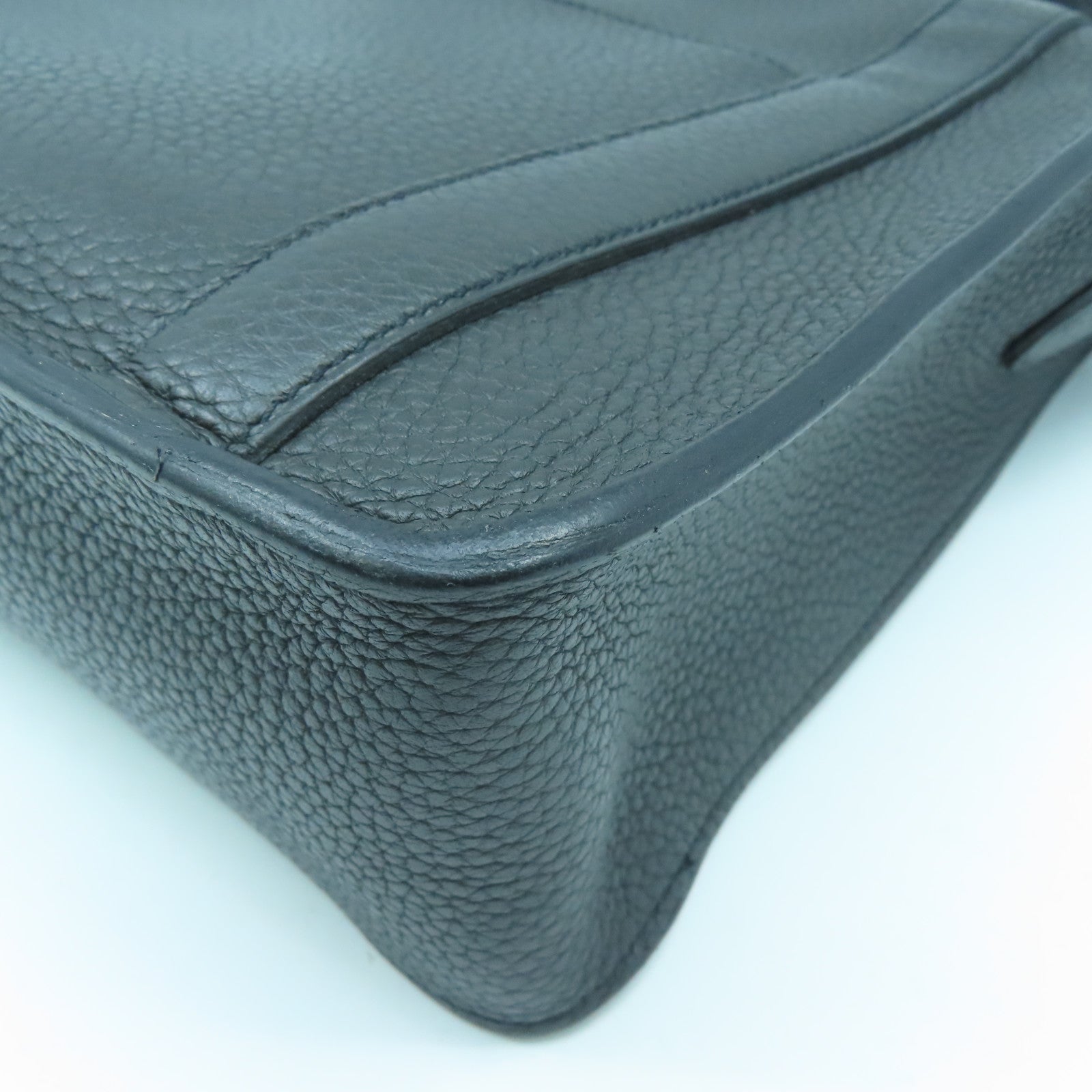 HERMES Taurillon Clemence Leather Steve Silver Buckle Shoulder Bag Black