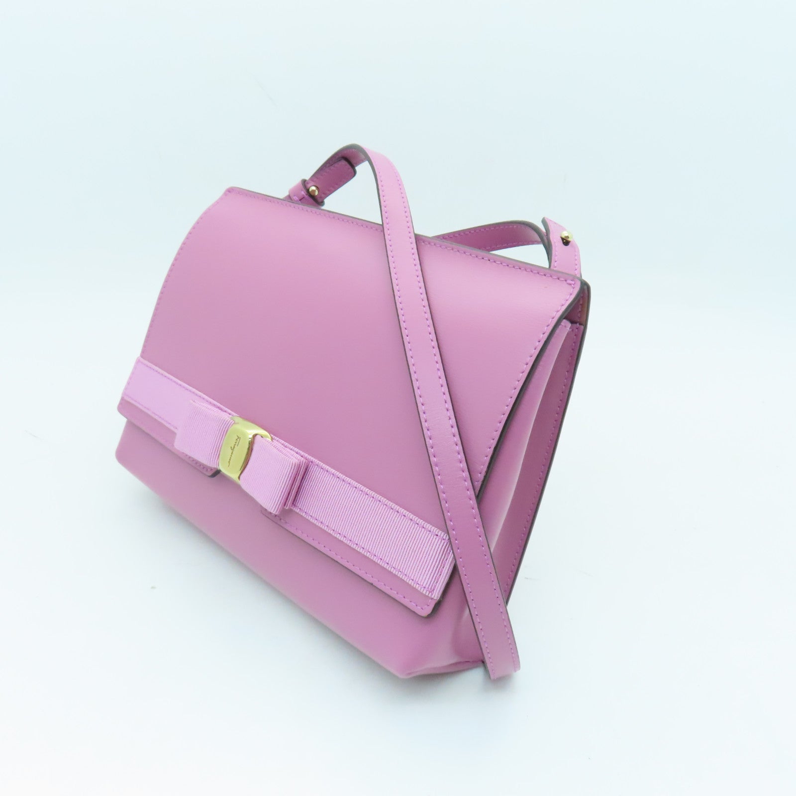 Salvatore Ferragamo cowhide leather Shoulder Bag gold buckle shoulder bag purple