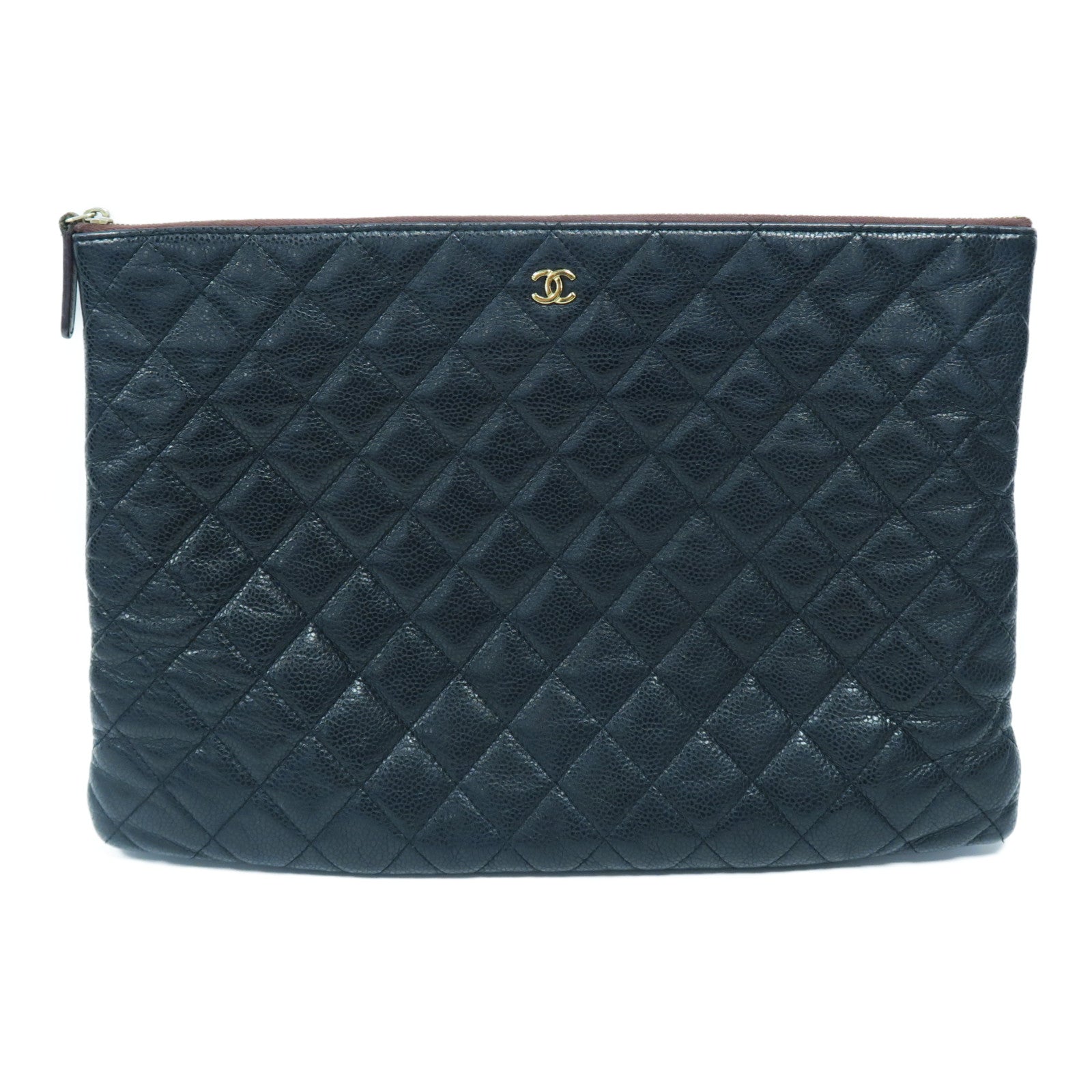 CHANEL 菱格Caviar皮革Pouch金扣手拿包黑色