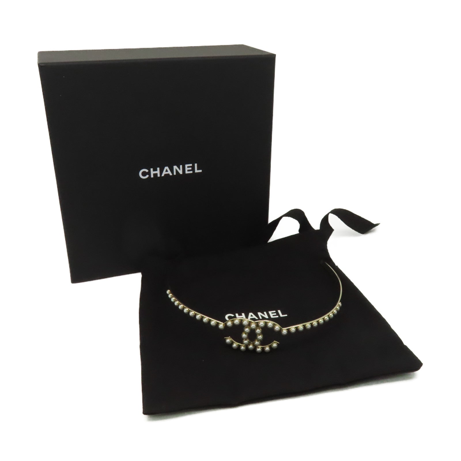 CHANEL 金屬/仿珍珠Hair Band髮箍金色/珍珠色
