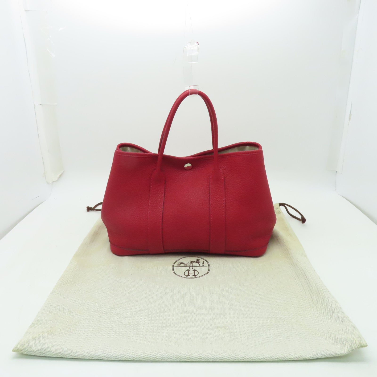 HERMES Negonda皮革Garden Party TPM銀扣手挽袋Rouge Casaque紅色