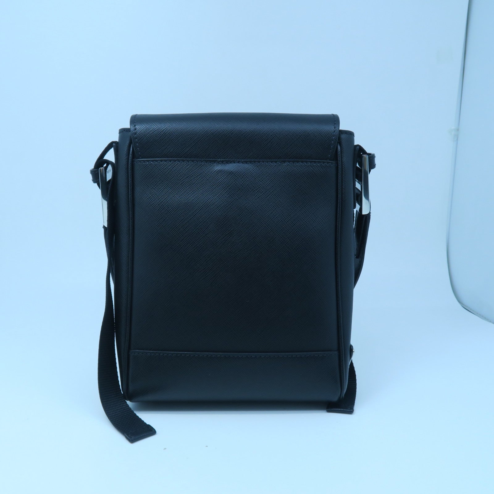 PRADA 牛皮皮革Shoulder Bag銀扣肩背袋黑色