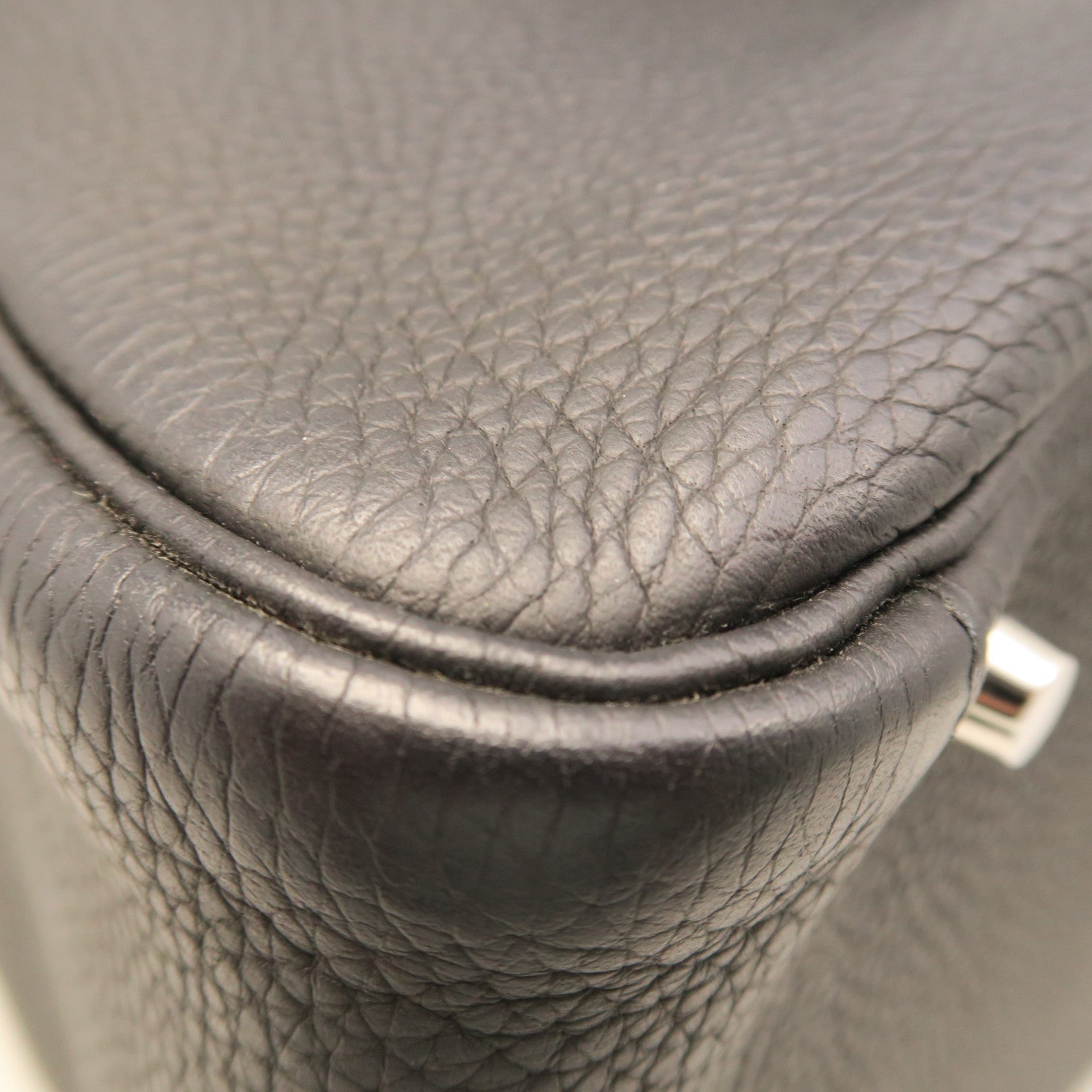 HERMES Taurillon Clemence Leather Lindy 34 Silver Buckle Handle Shoulder Backpack Black