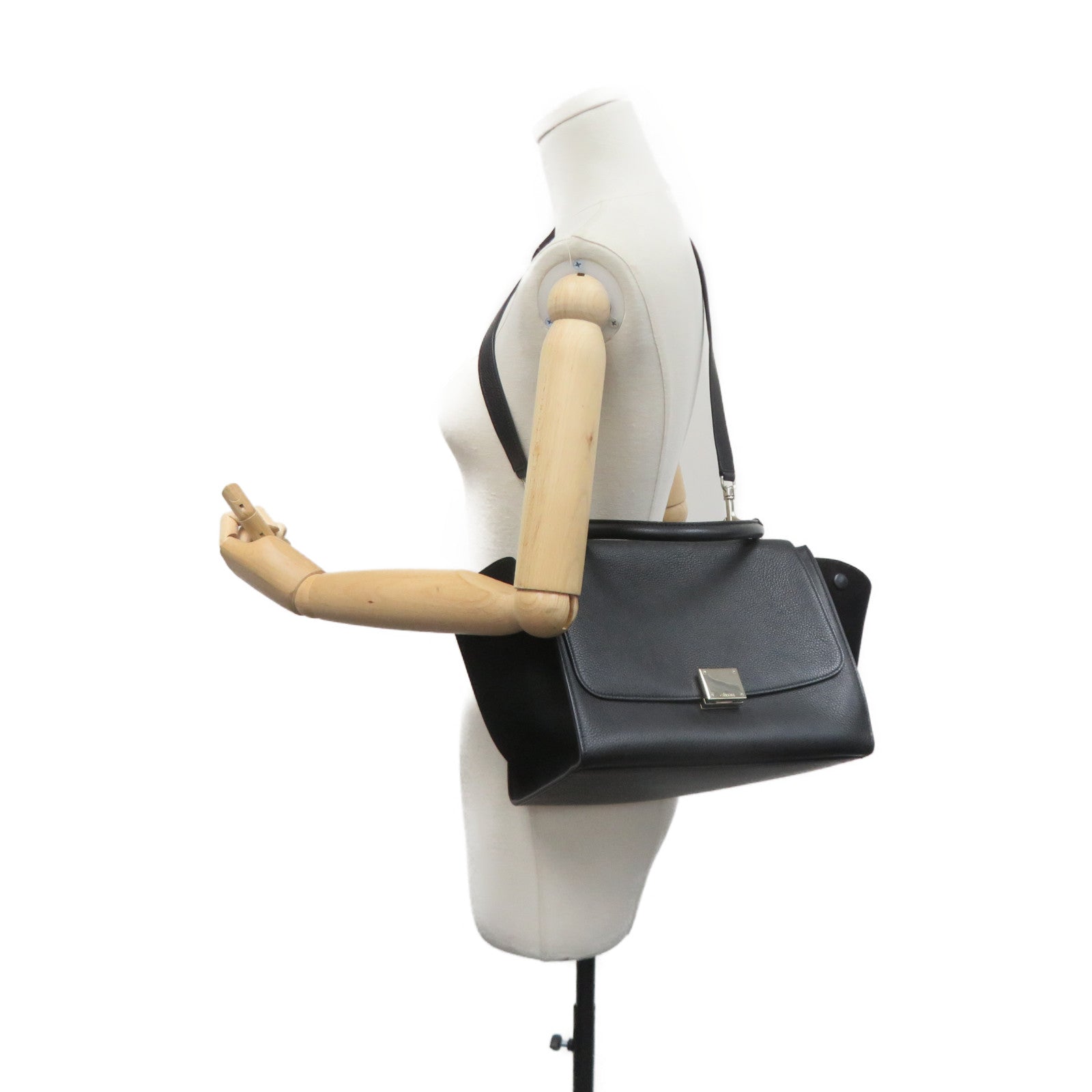 CELINE 牛皮皮革金扣Trapeze Small 2Way Hand Bag手挽肩背两用袋黑色