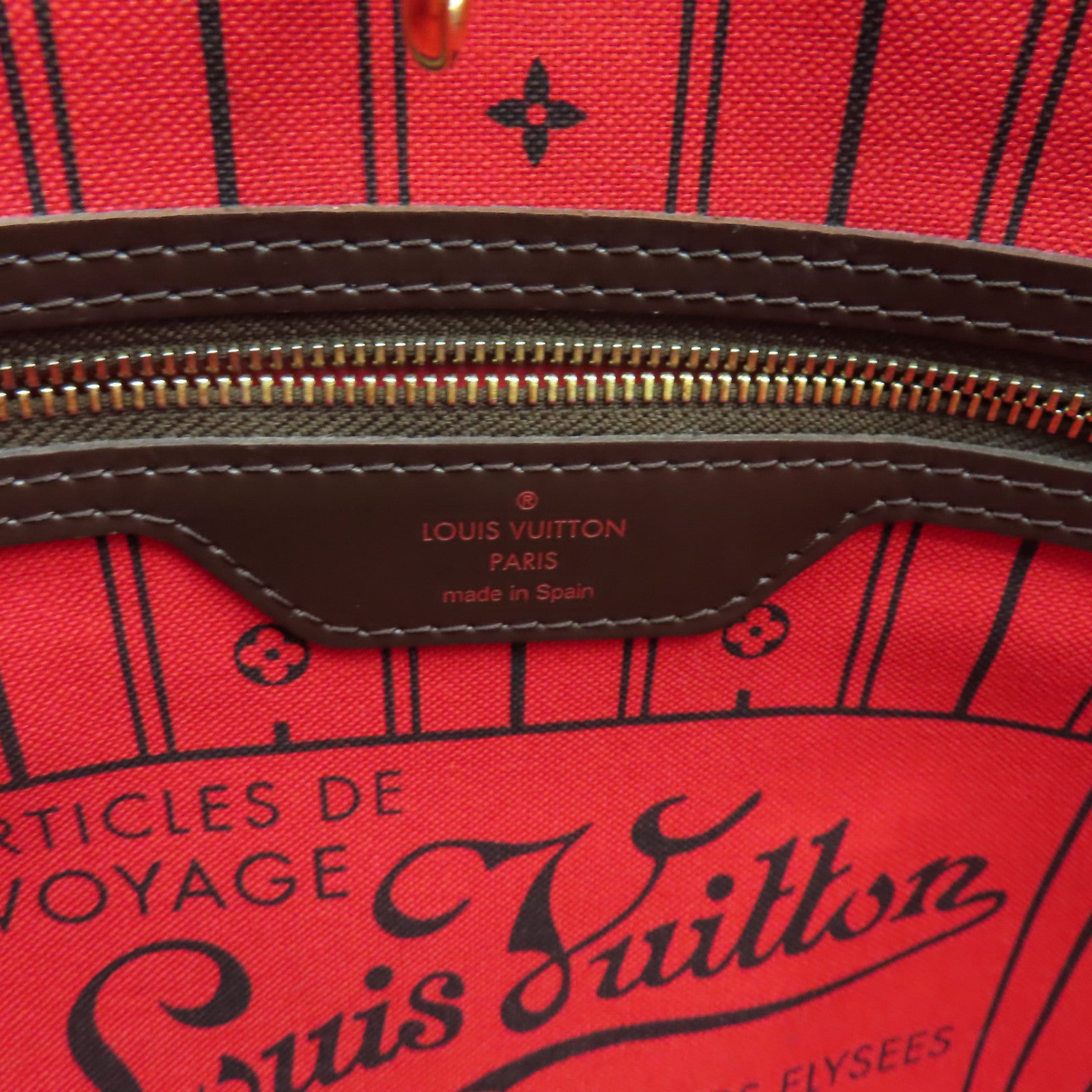 LOUIS VUITTON Damier Ebene Neverfull MM金扣手挽袋啡色
