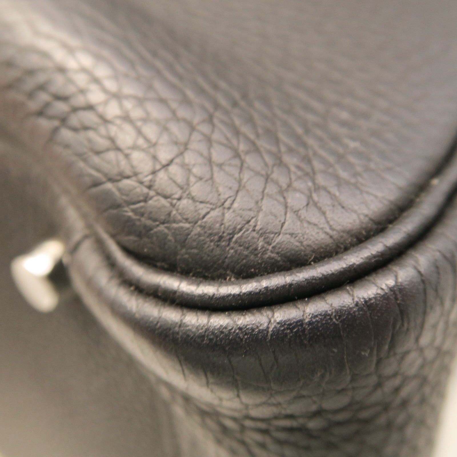 HERMES Taurillon Clemence Leather Lindy 34 Silver Buckle Handle Shoulder Backpack Black
