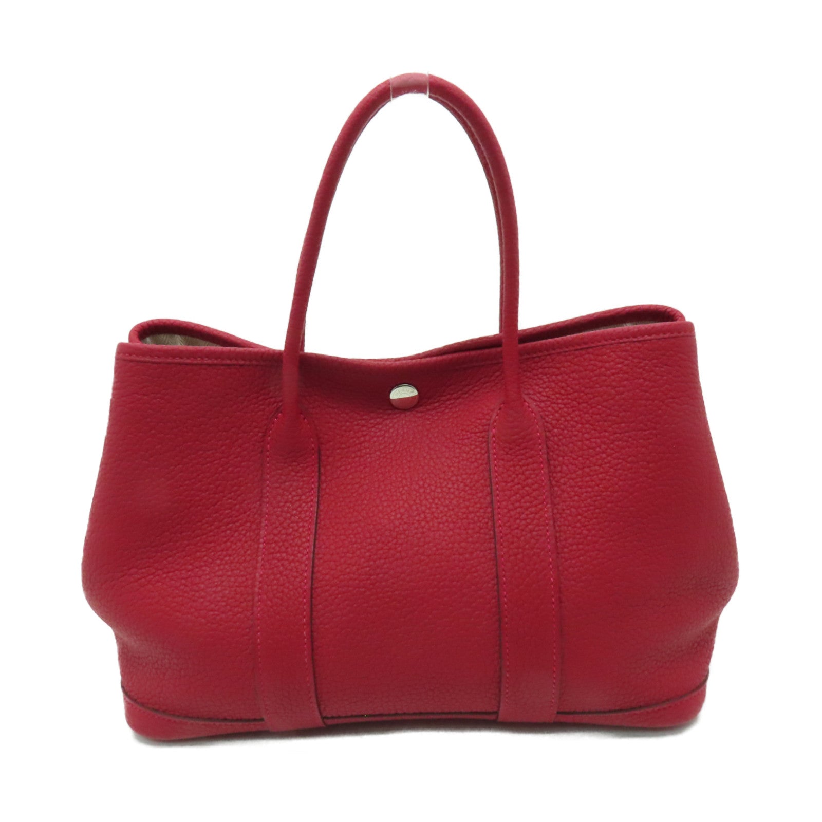 HERMES Negonda皮革Garden Party TPM銀扣手挽袋Rouge Casaque紅色