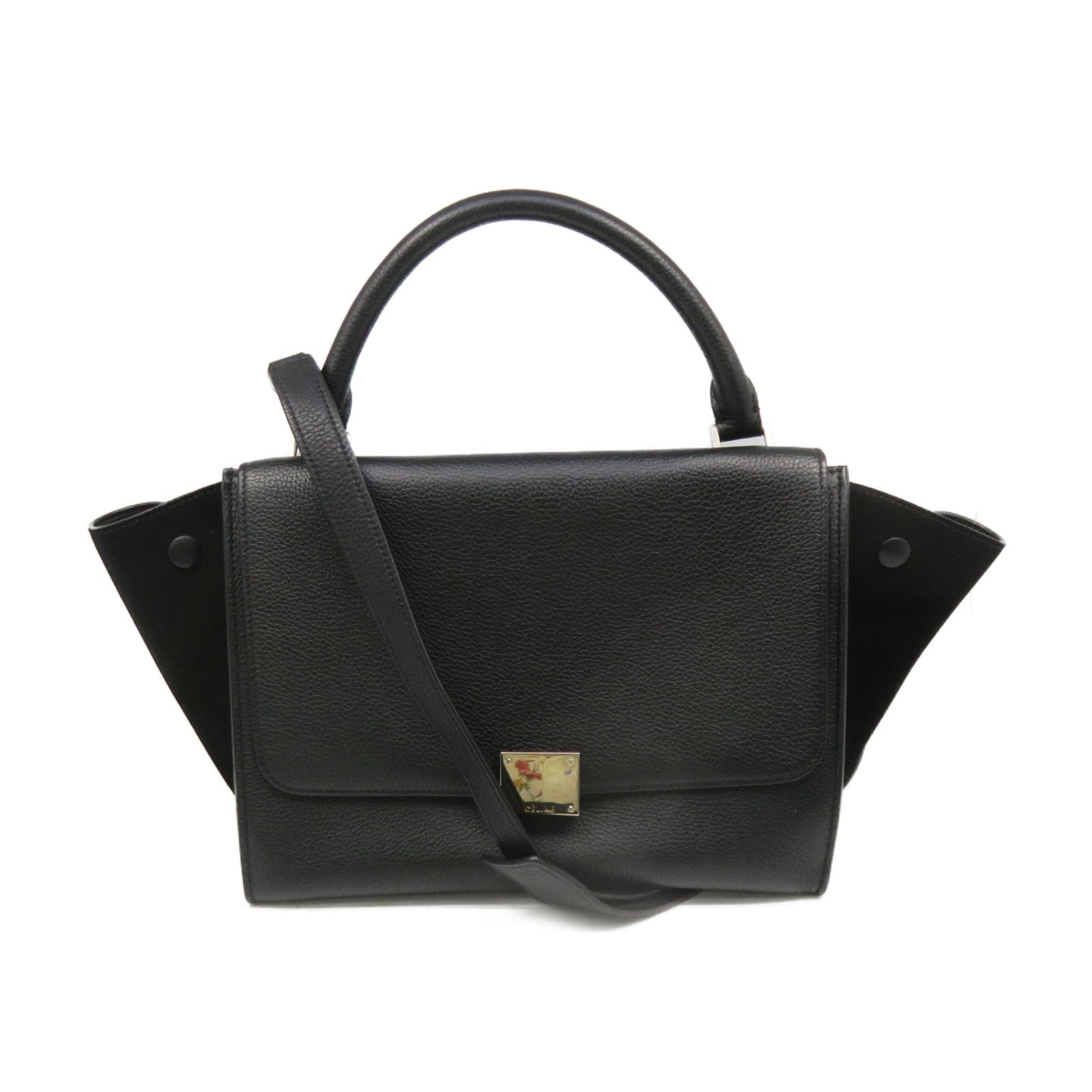 CELINE 牛皮皮革金扣Trapeze Small 2Way Hand Bag手挽肩背两用袋黑色