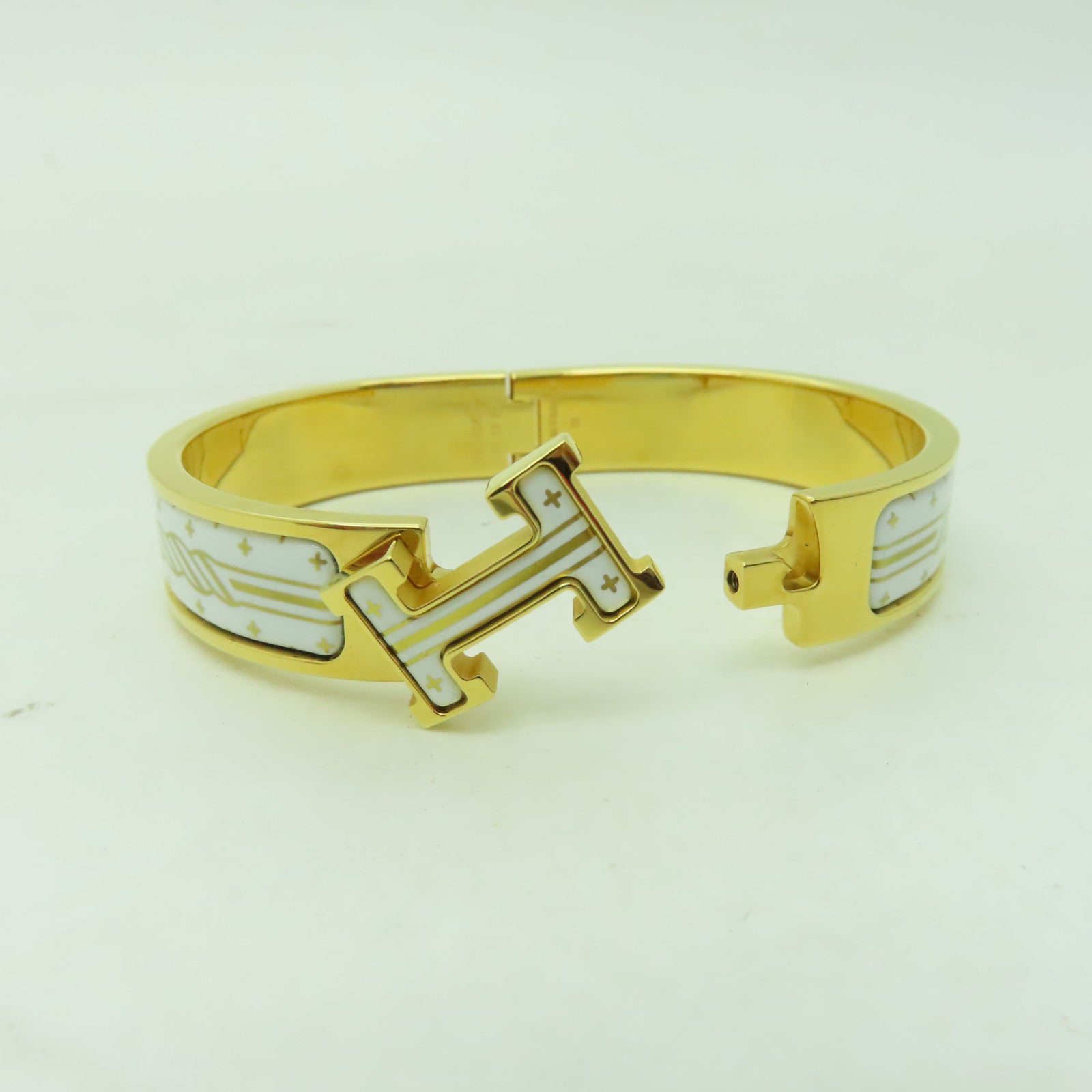 HERMES 金屬Clic H Quadriceau金扣手鐲白色/金色