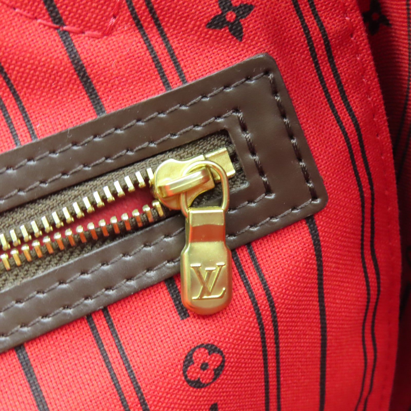 LOUIS VUITTON Damier Ebene Neverfull MM金扣手挽袋啡色
