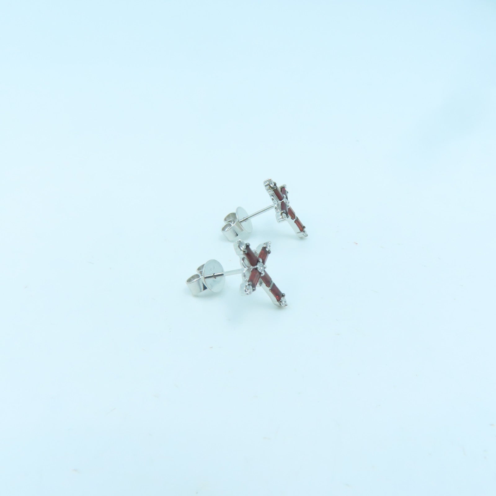 JEWELRY 18K White Gold Ganet 1.9g Earrings Silver