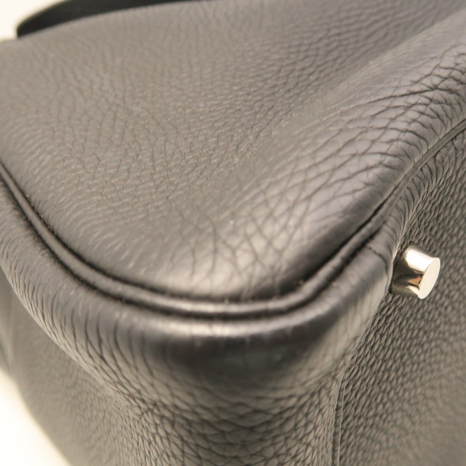 HERMES Taurillon Clemence Leather Lindy 34 Silver Buckle Handle Shoulder Backpack Black
