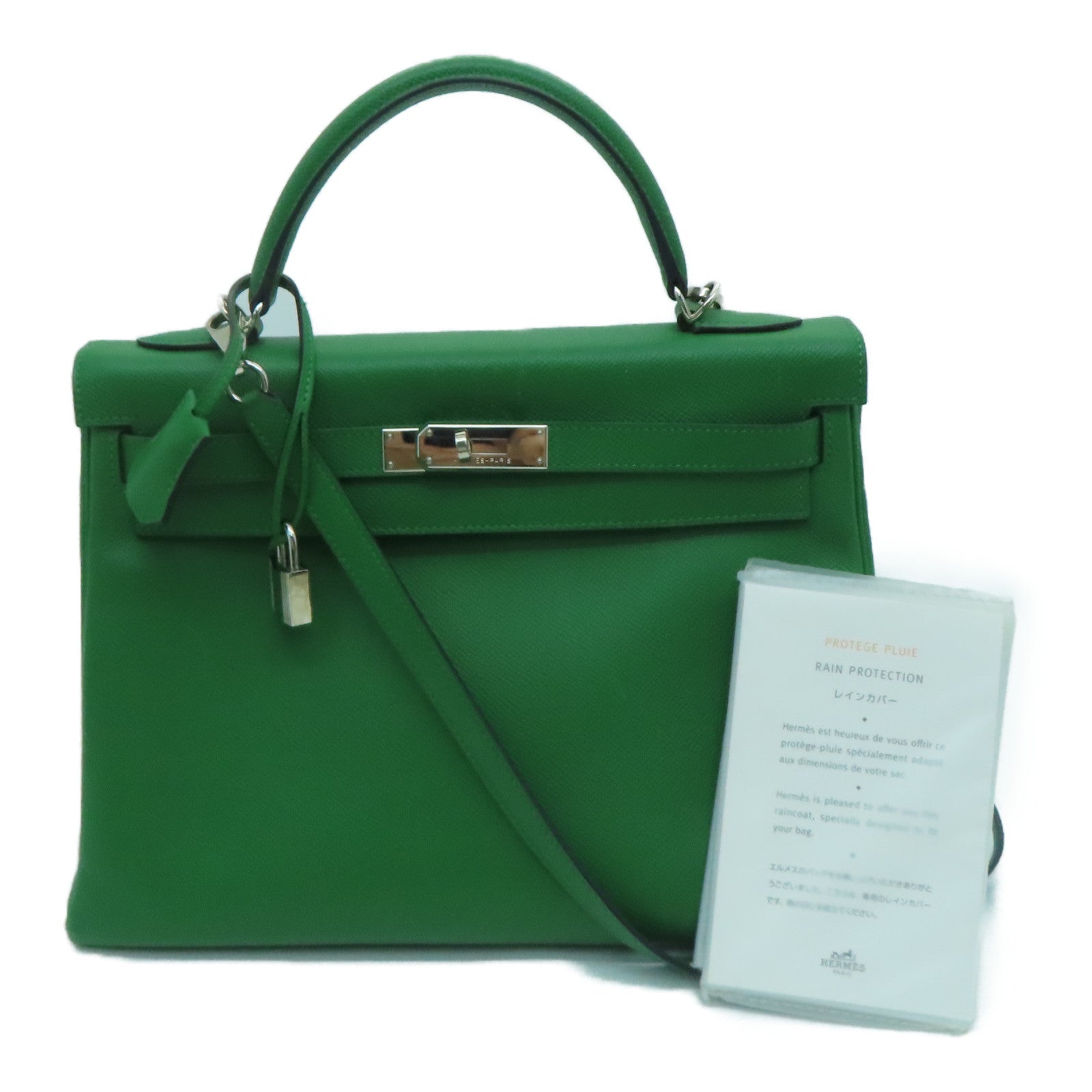 HERMES 【激减优惠】Epsom皮革Kelly 32银扣手挽肩背两用袋Bengale/绿色