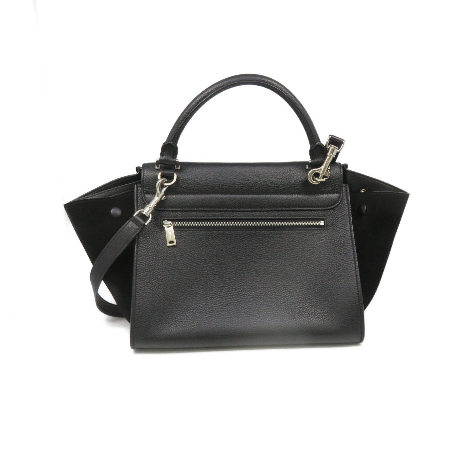 CELINE 牛皮皮革金扣Trapeze Small 2Way Hand Bag手挽肩背两用袋黑色
