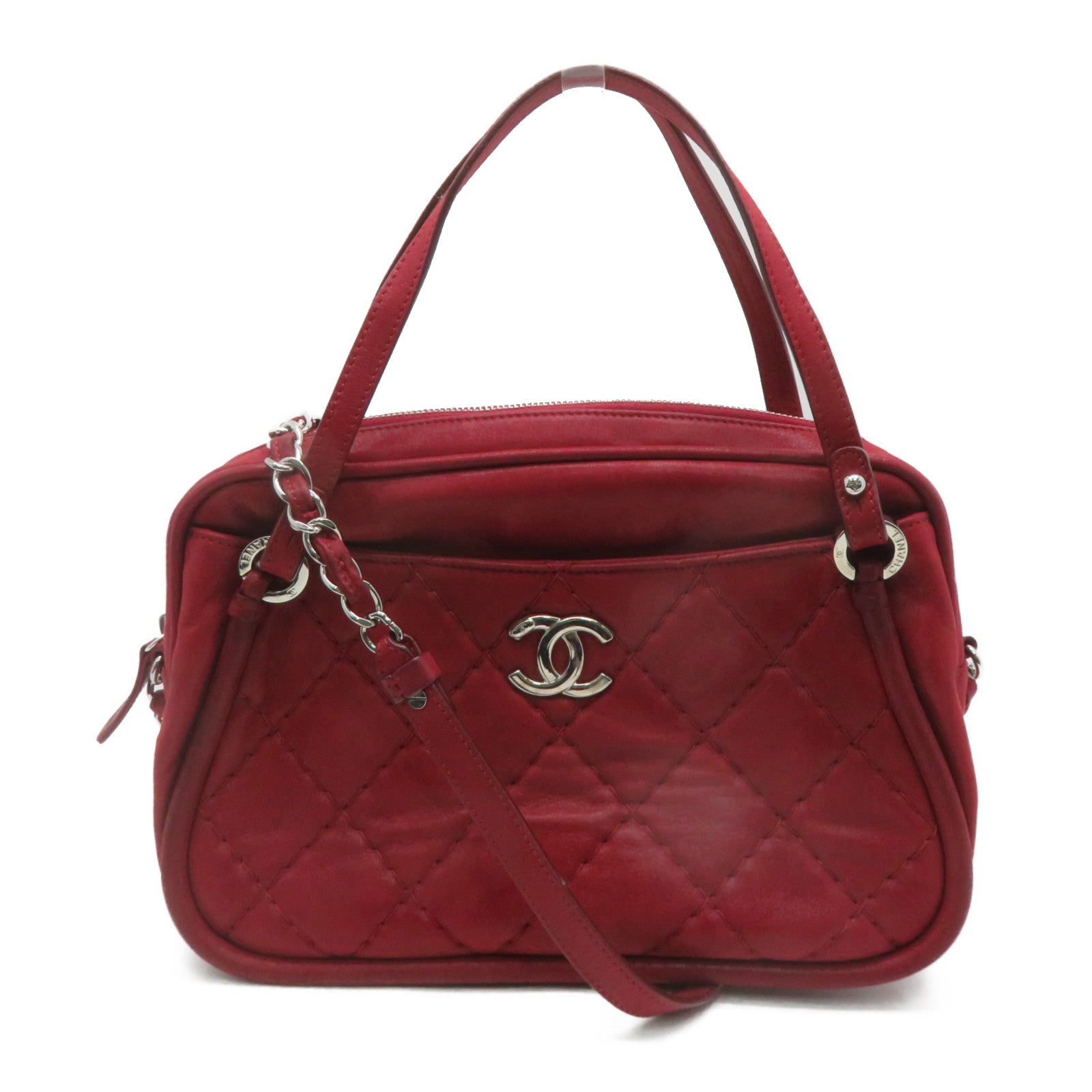 CHANEL 菱格牛皮皮革Shoulder Bag手挽肩背兩用袋紅色