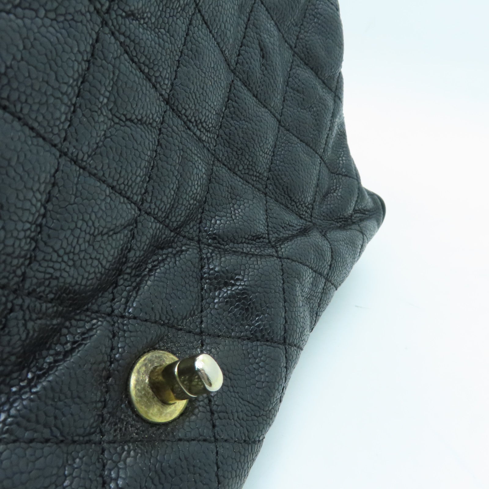 CHANEL Rhombus Caviar Leather Chain Shoulder Bag Gold Buckle Chain Belt Shoulder Bag Black