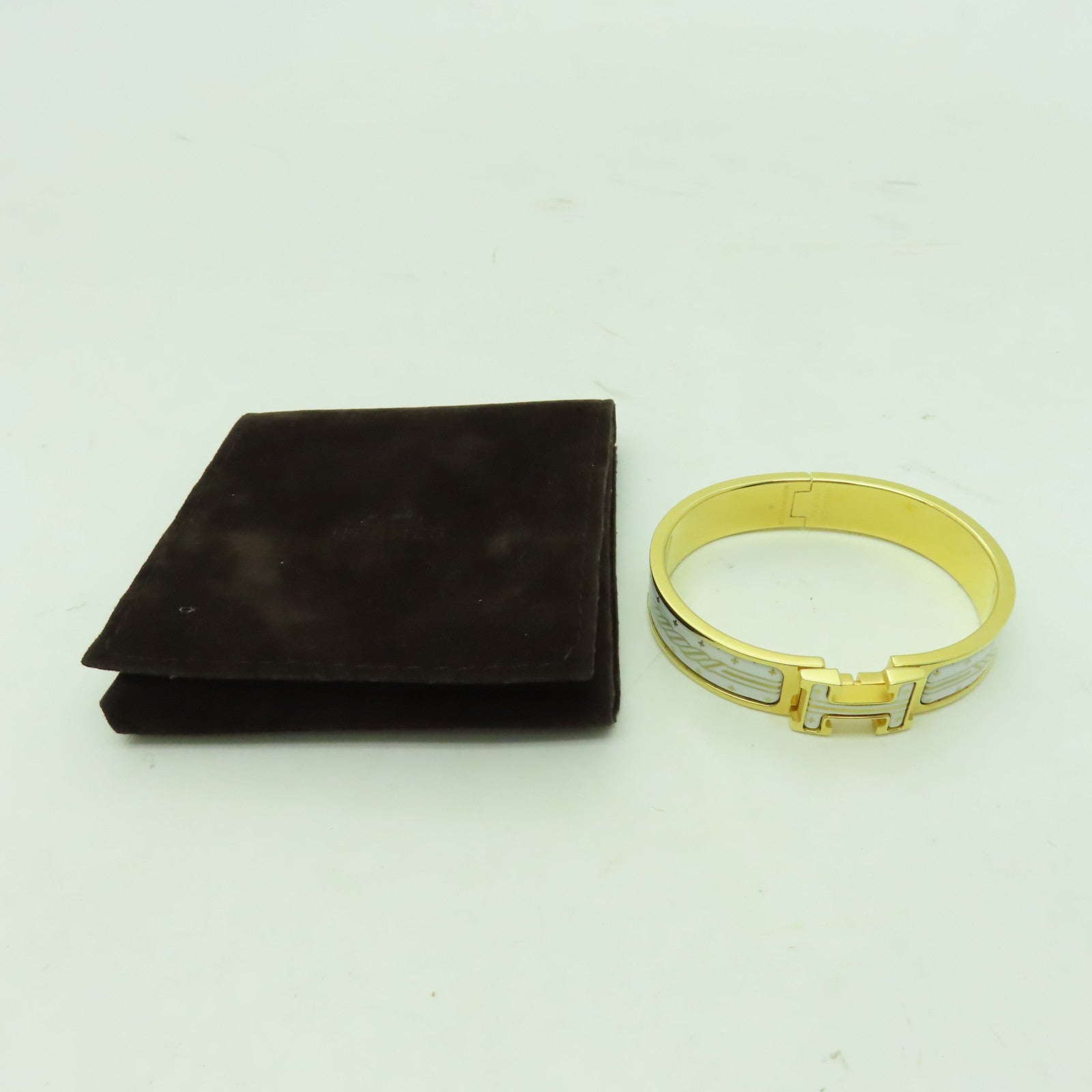 HERMES 金屬Clic H Quadriceau金扣手鐲白色/金色