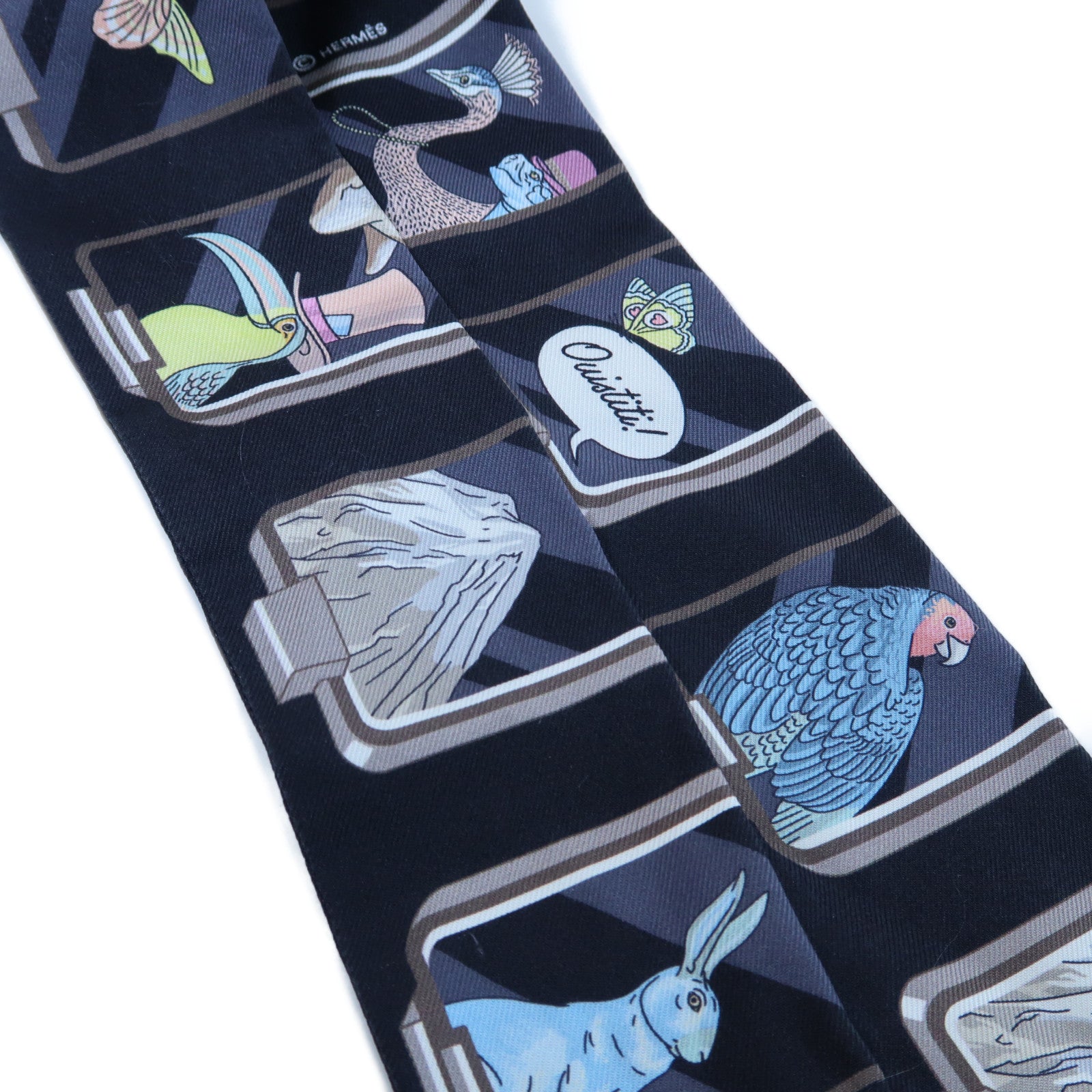 HERMES 絲質Twilly Scarf絲巾深藍色/粉紅色