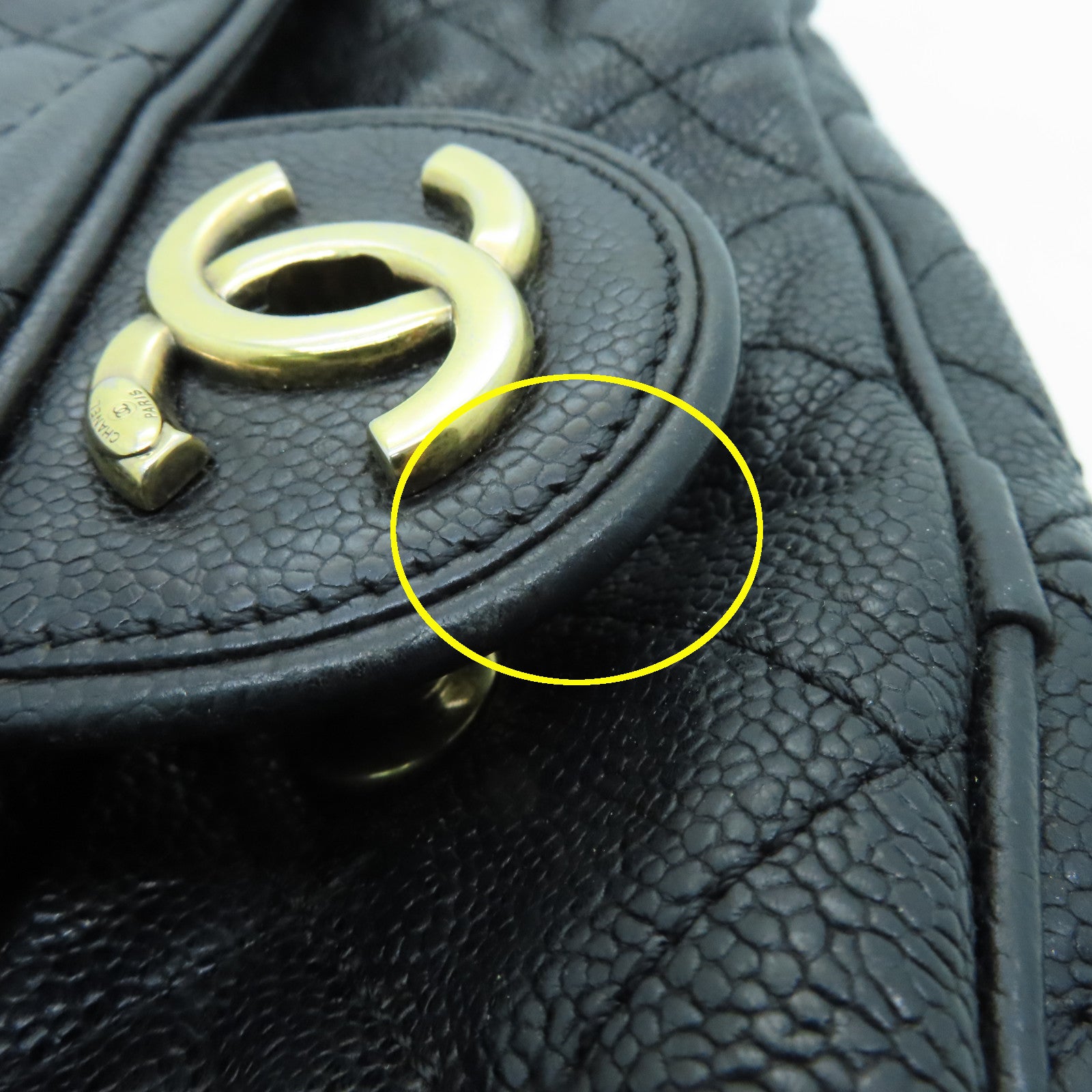 CHANEL Rhombus Caviar Leather Chain Shoulder Bag Gold Buckle Chain Belt Shoulder Bag Black