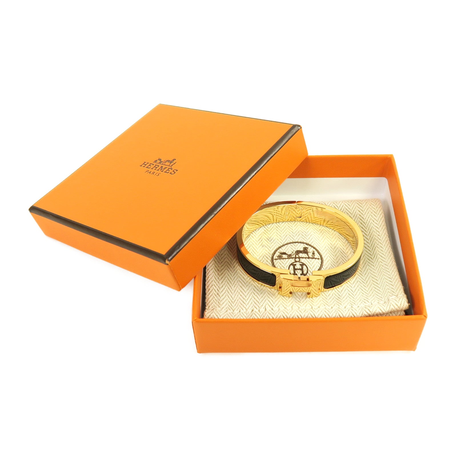HERMES 金屬Clic H Bracelet金扣手鐲金色/黑色