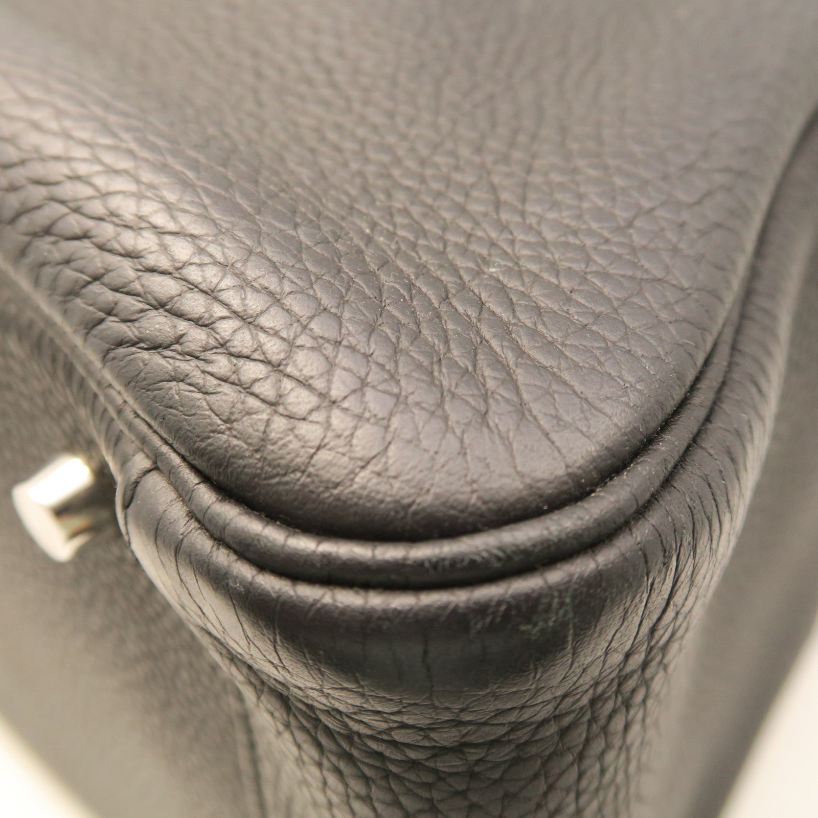 HERMES Taurillon Clemence Leather Lindy 34 Silver Buckle Handle Shoulder Backpack Black
