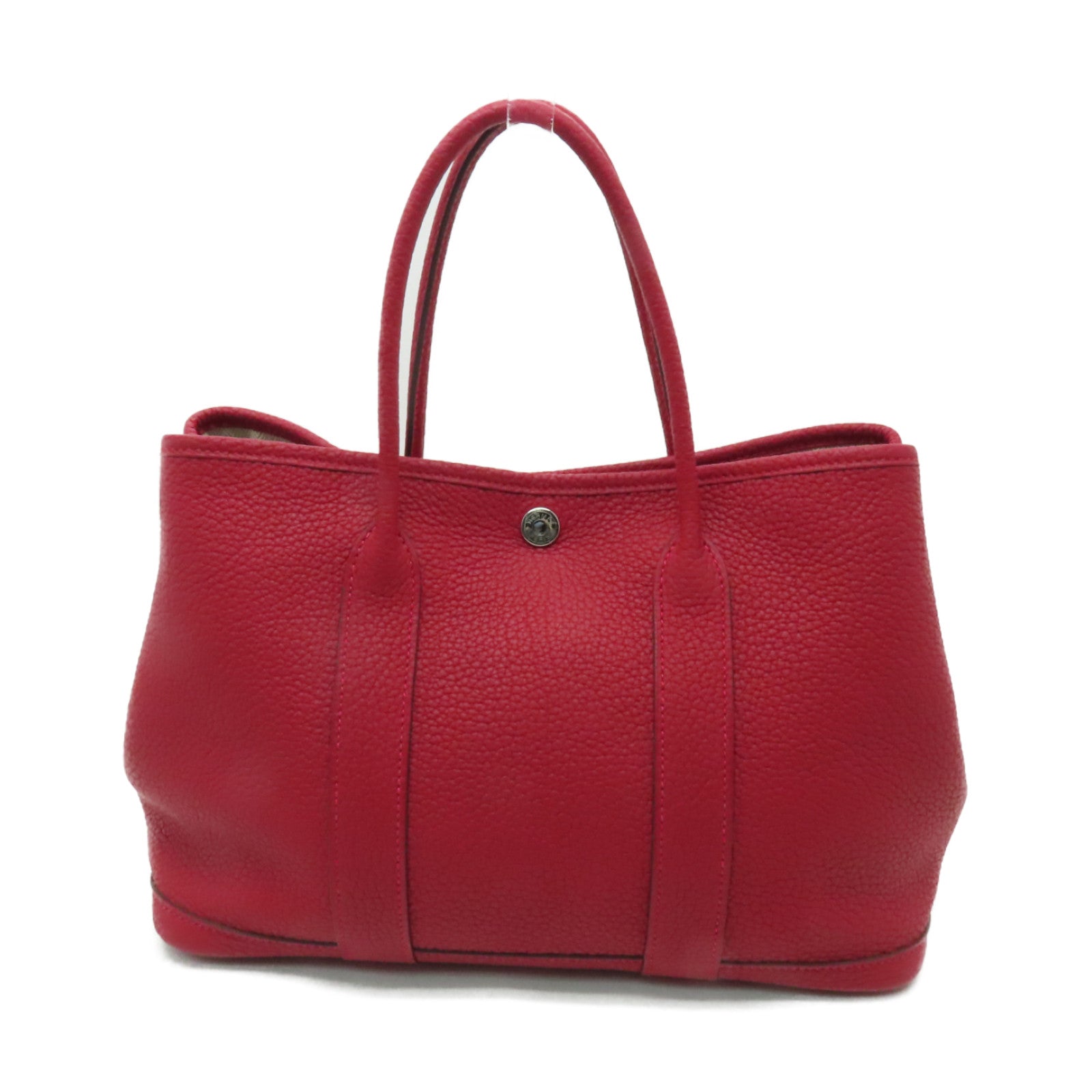 HERMES Negonda皮革Garden Party TPM銀扣手挽袋Rouge Casaque紅色