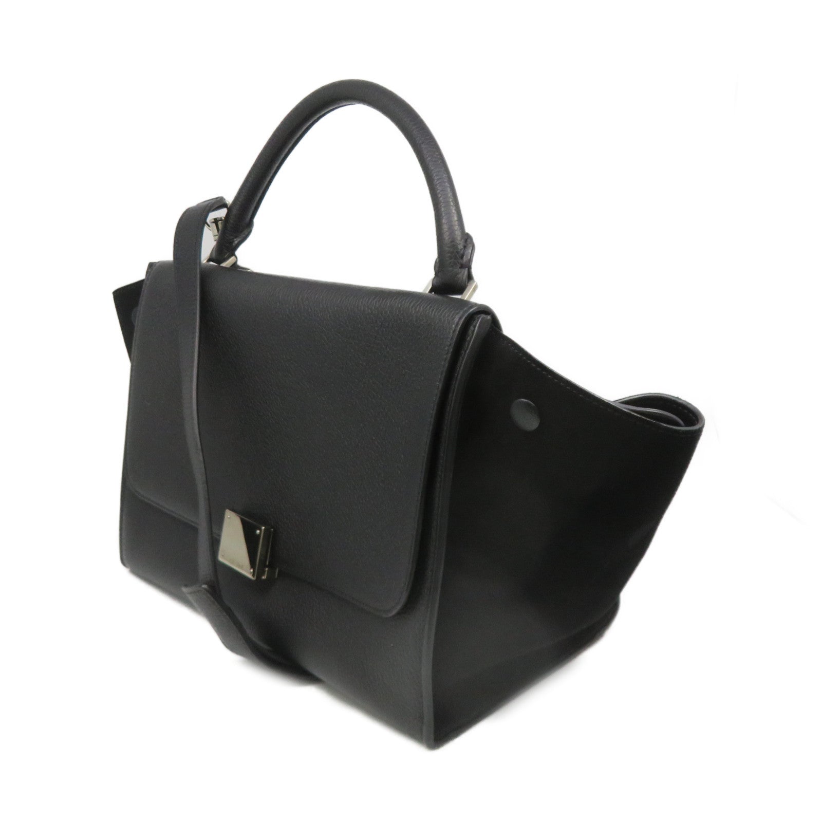 CELINE 牛皮皮革金扣Trapeze Small 2Way Hand Bag手挽肩背两用袋黑色