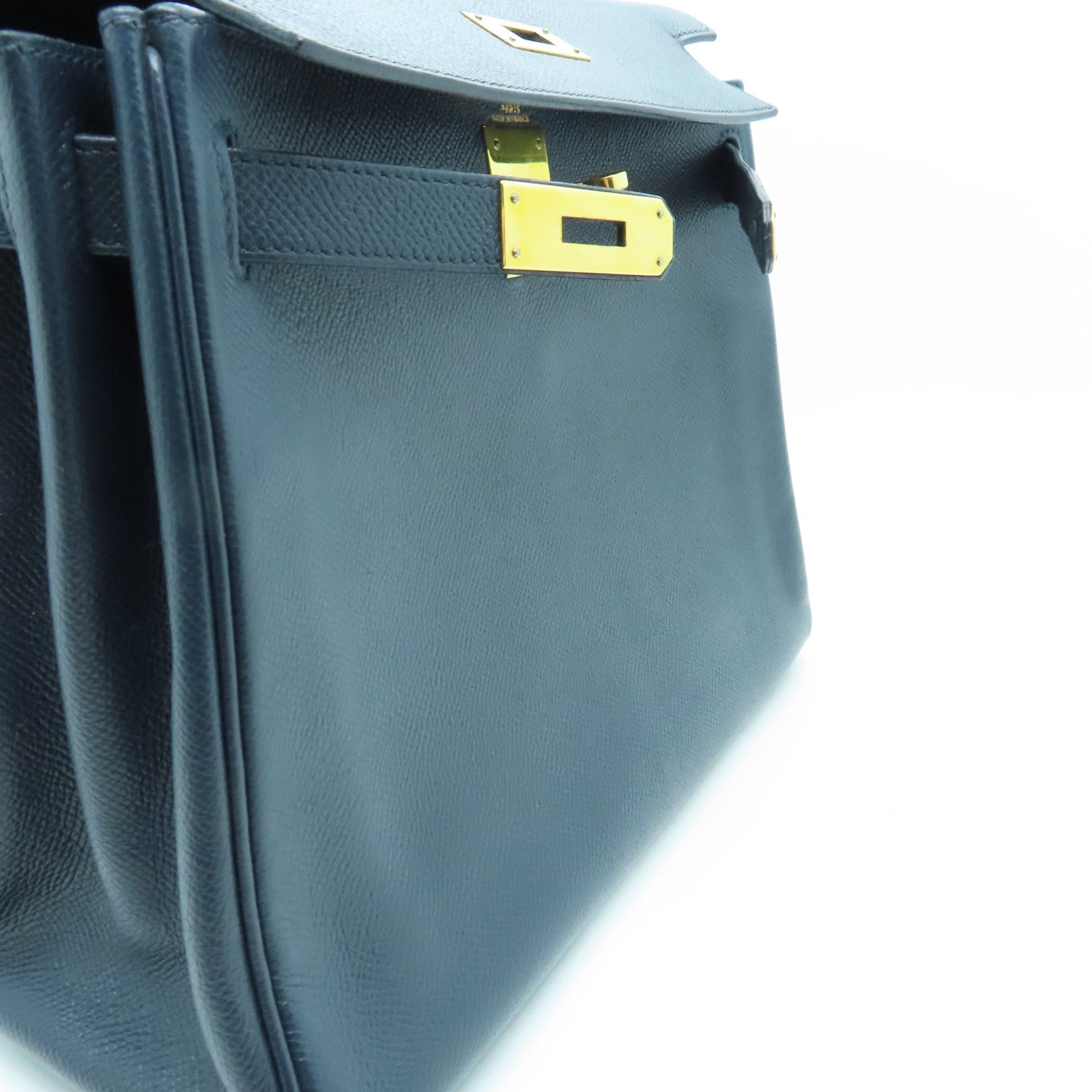 HERMES Epsom皮革Kelly 28金扣手挽袋藍色