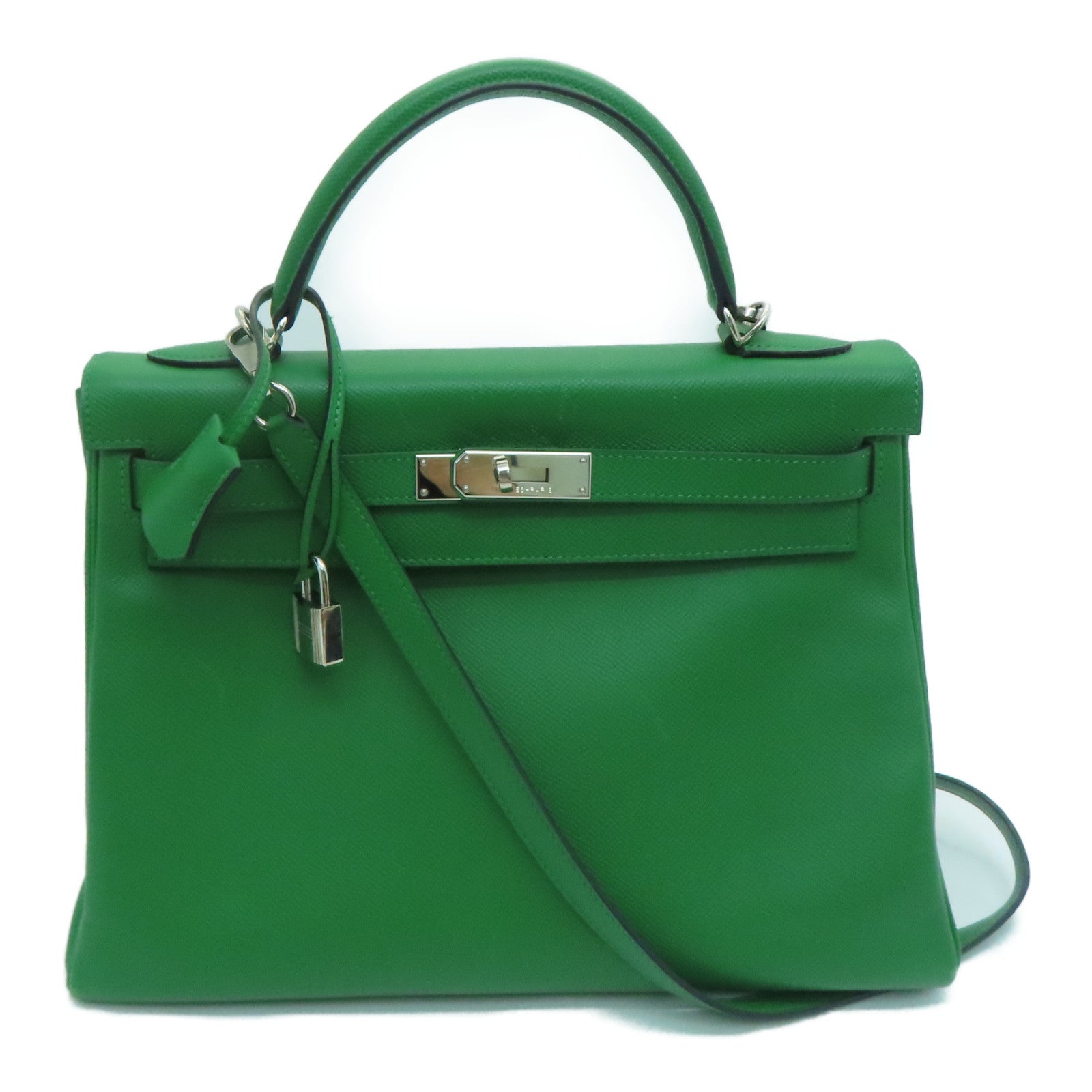 HERMES 【激减优惠】Epsom皮革Kelly 32银扣手挽肩背两用袋Bengale/绿色