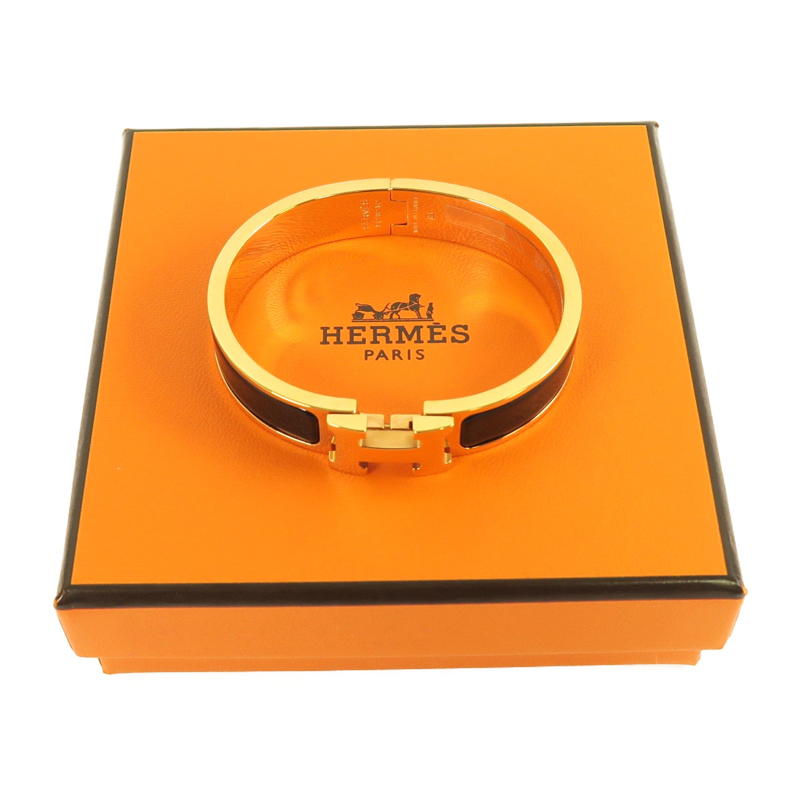 HERMES 金屬Clic H Bracelet金扣手鐲金色/黑色