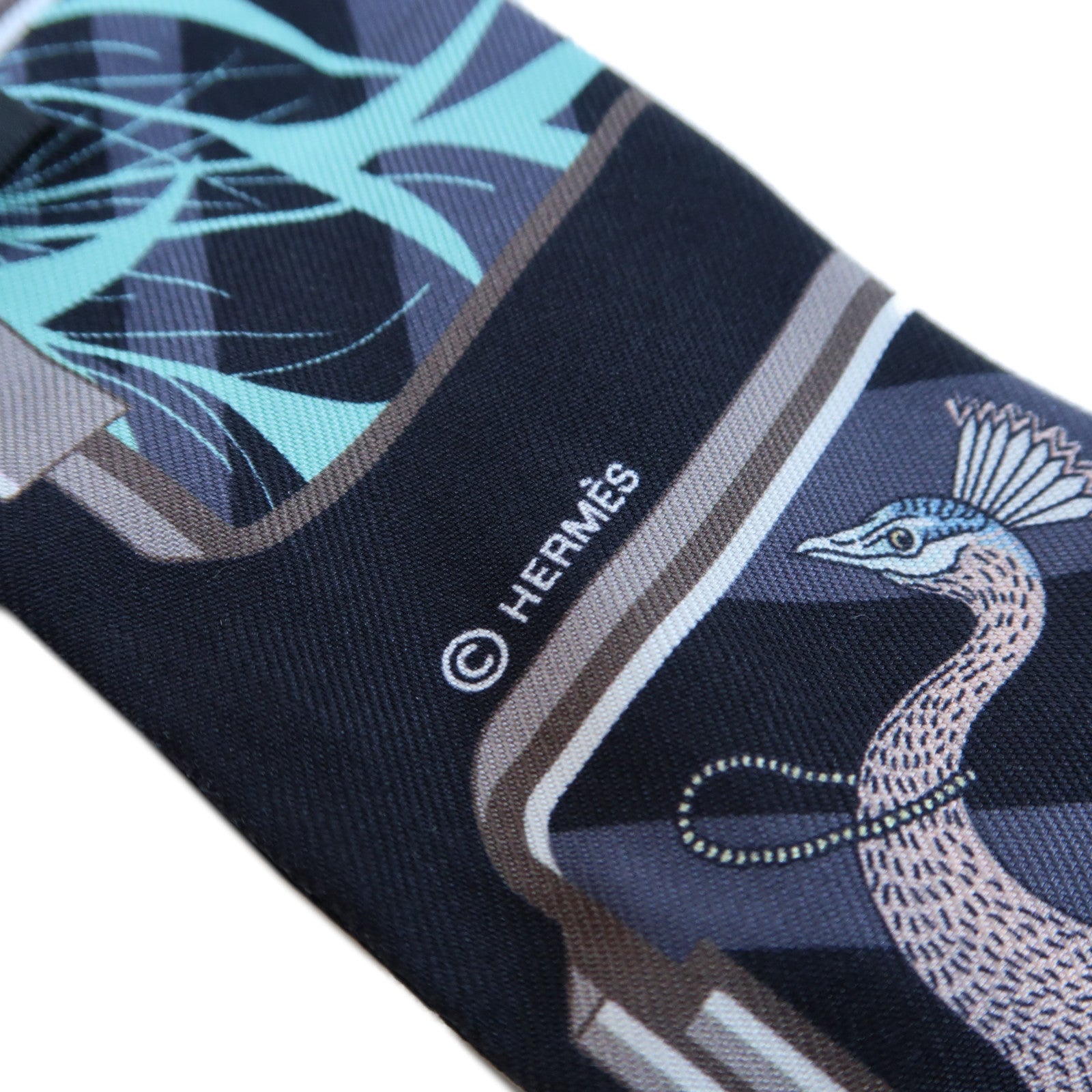HERMES 絲質Twilly Scarf絲巾深藍色/粉紅色