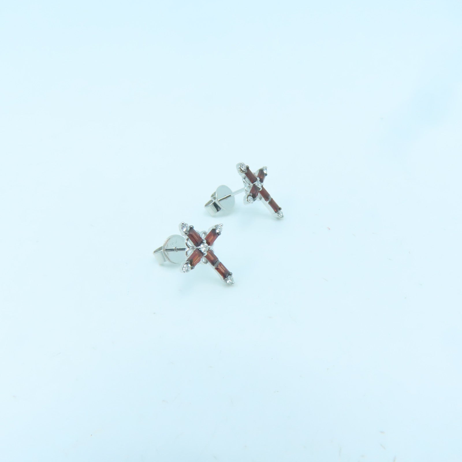 JEWELRY 18K White Gold Ganet 1.9g Earrings Silver