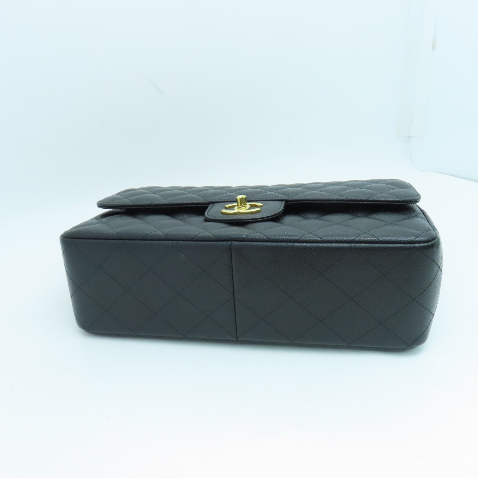 CHANEL 菱格牛皮皮革Jumbo Shoulder Bag金扣鏈帶肩背袋黑色