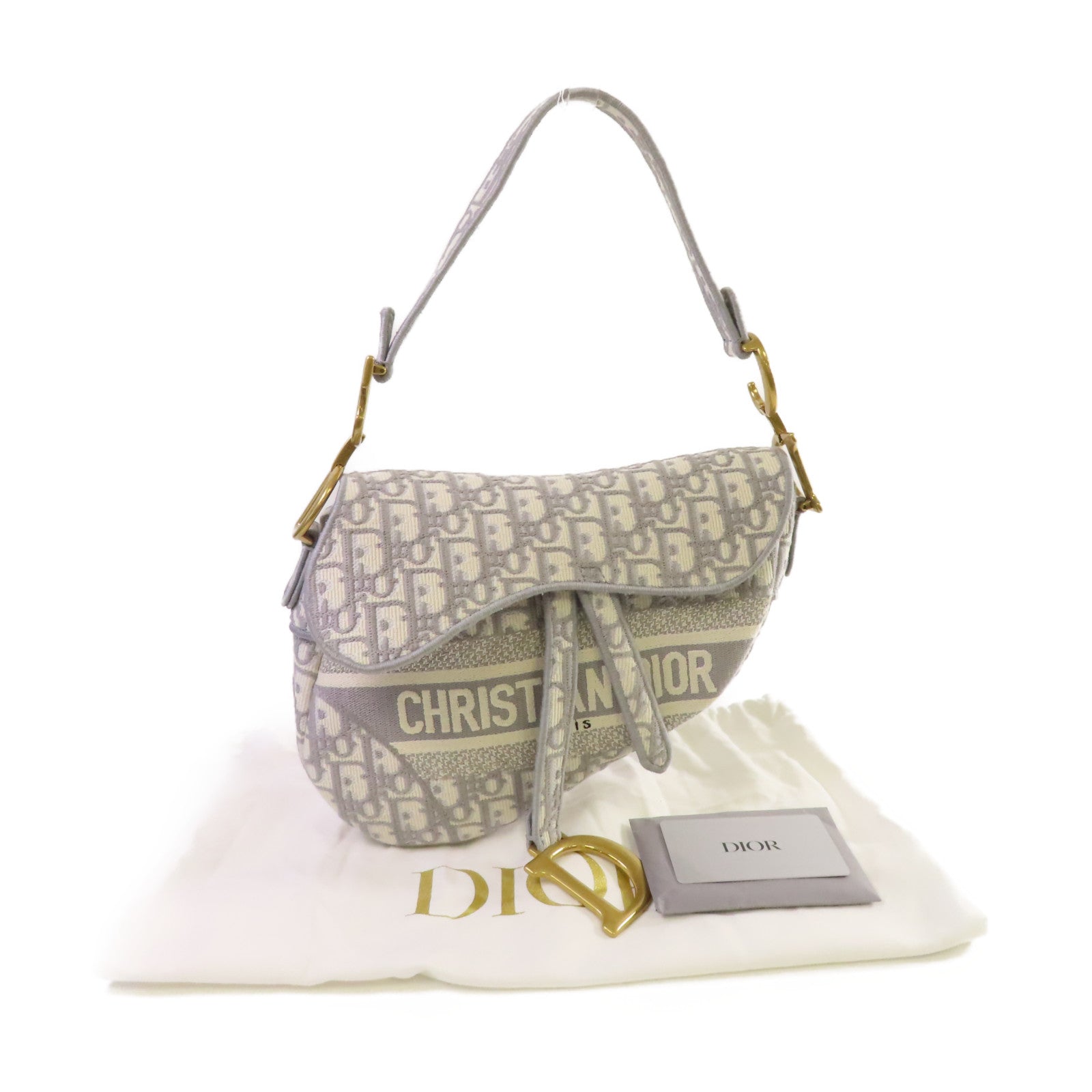 Dior Oblique Jacquard帆布Saddle Shoulder Bag金扣肩背袋灰色