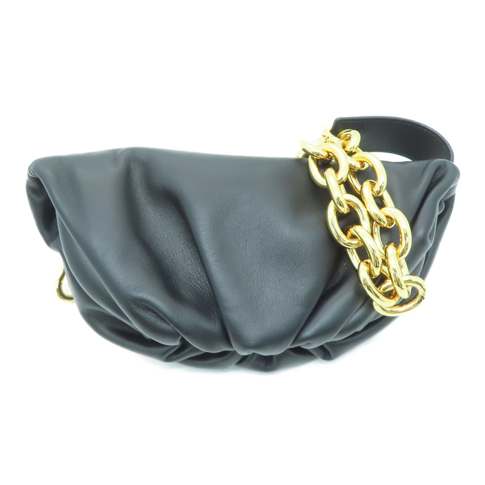 BOTTEGA VENETA 羊皮皮革Belt Chain Shoulder金扣链带肩背袋黑色