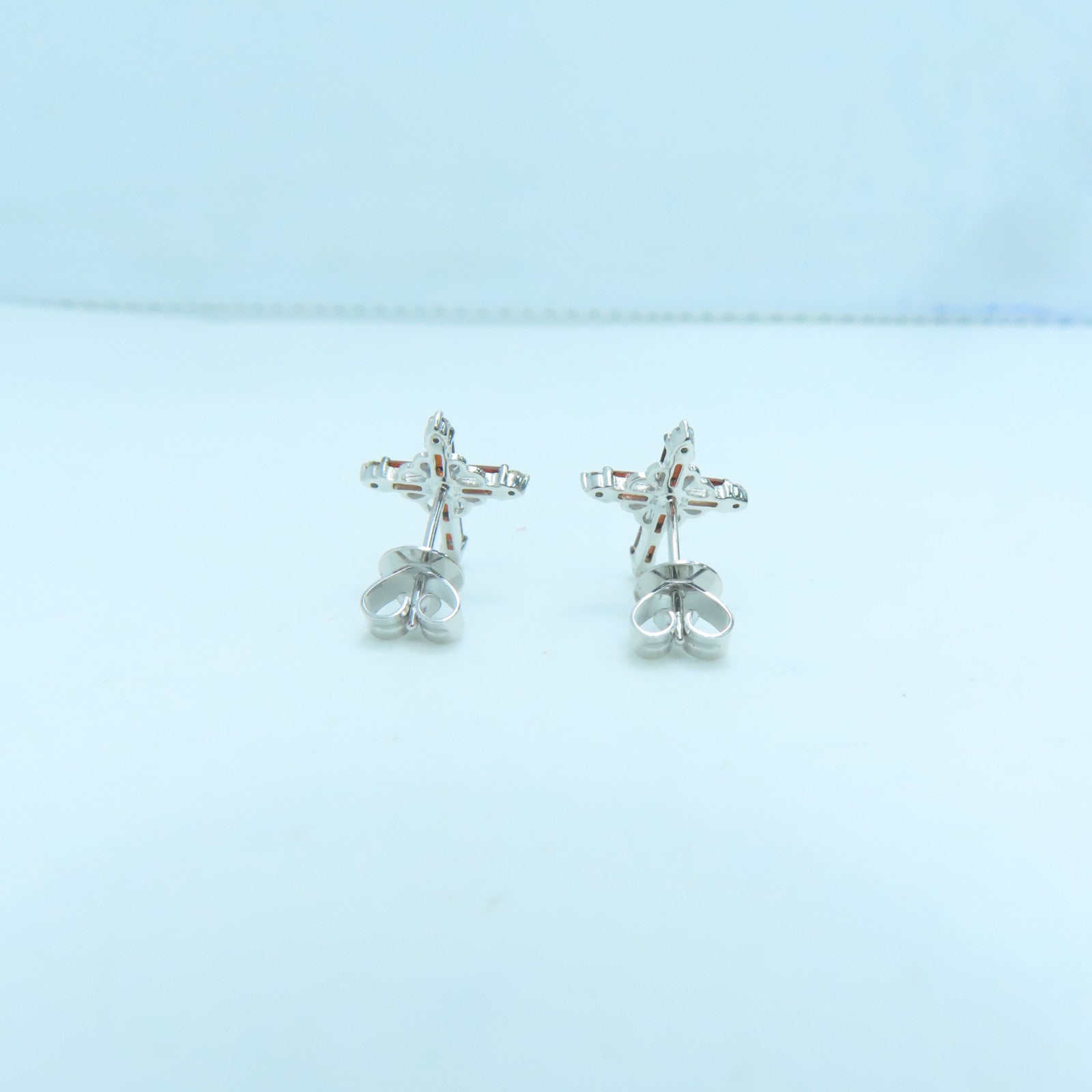 JEWELRY 18K White Gold Ganet 1.9g Earrings Silver